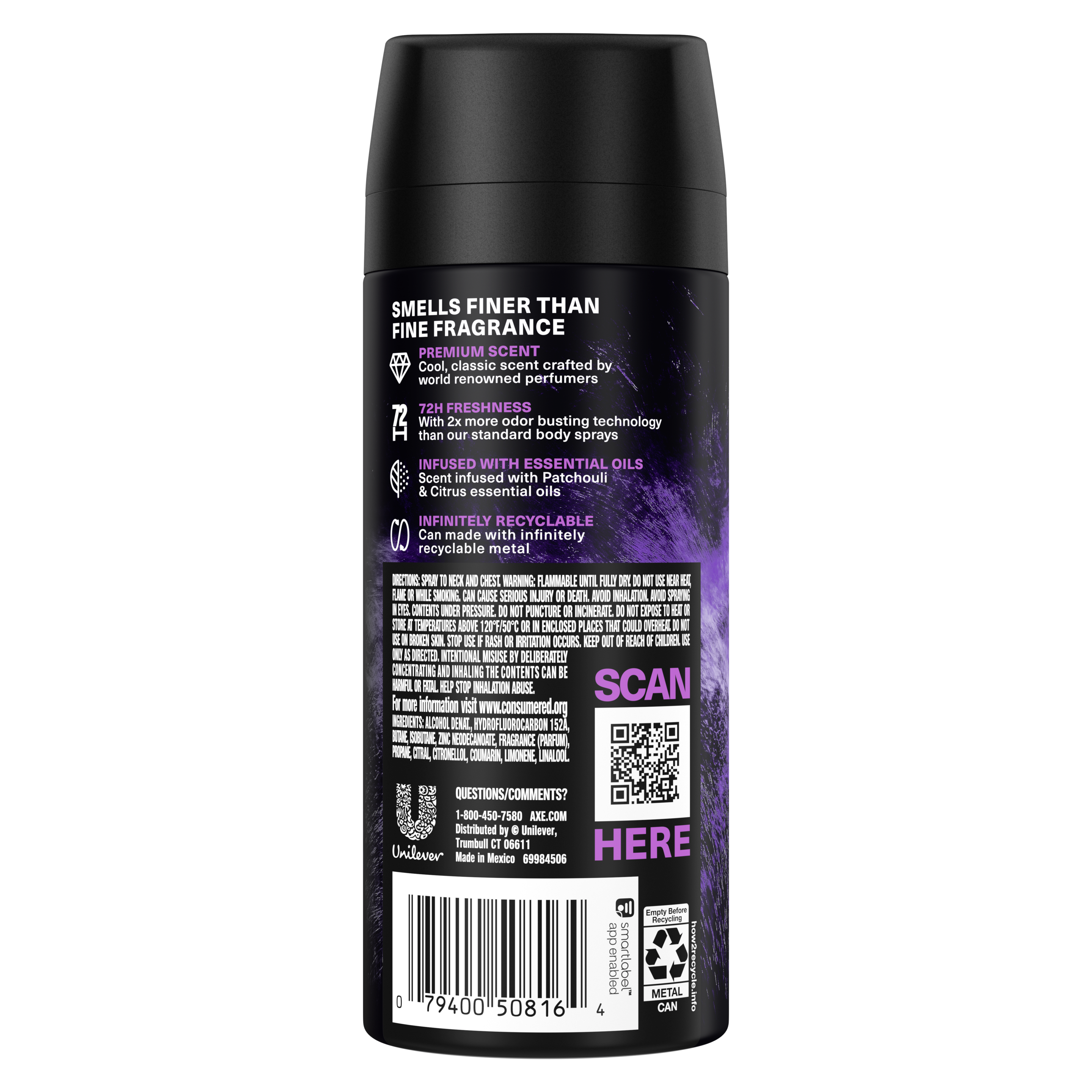 Purple Patchouli Premium Deodorant Body Spray Back