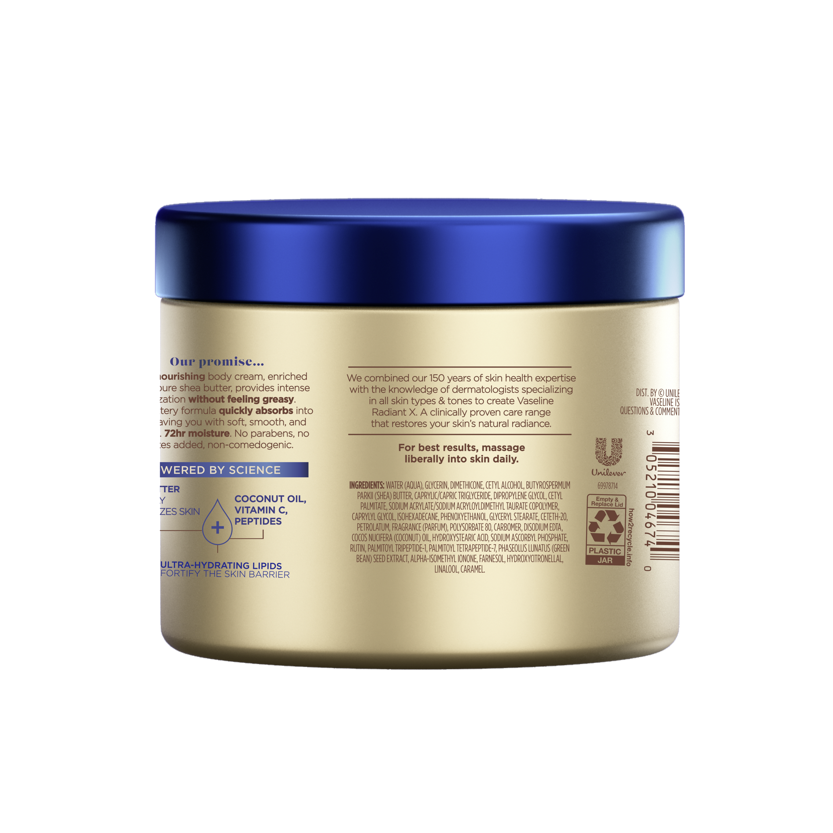 Vaseline® Radiant X Deep Nourishment Body Cream Back of Pack