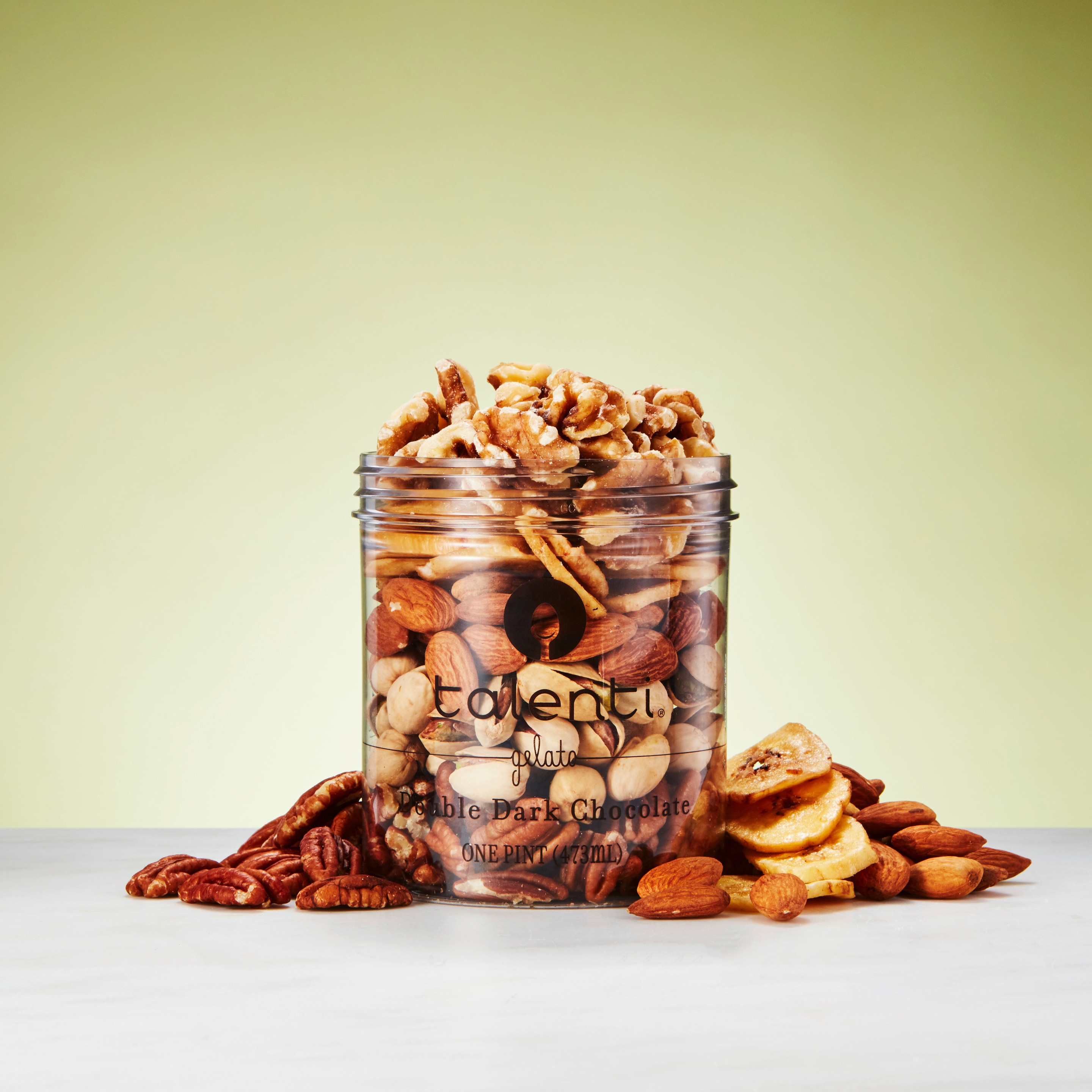 Talenti jar used to store nuts