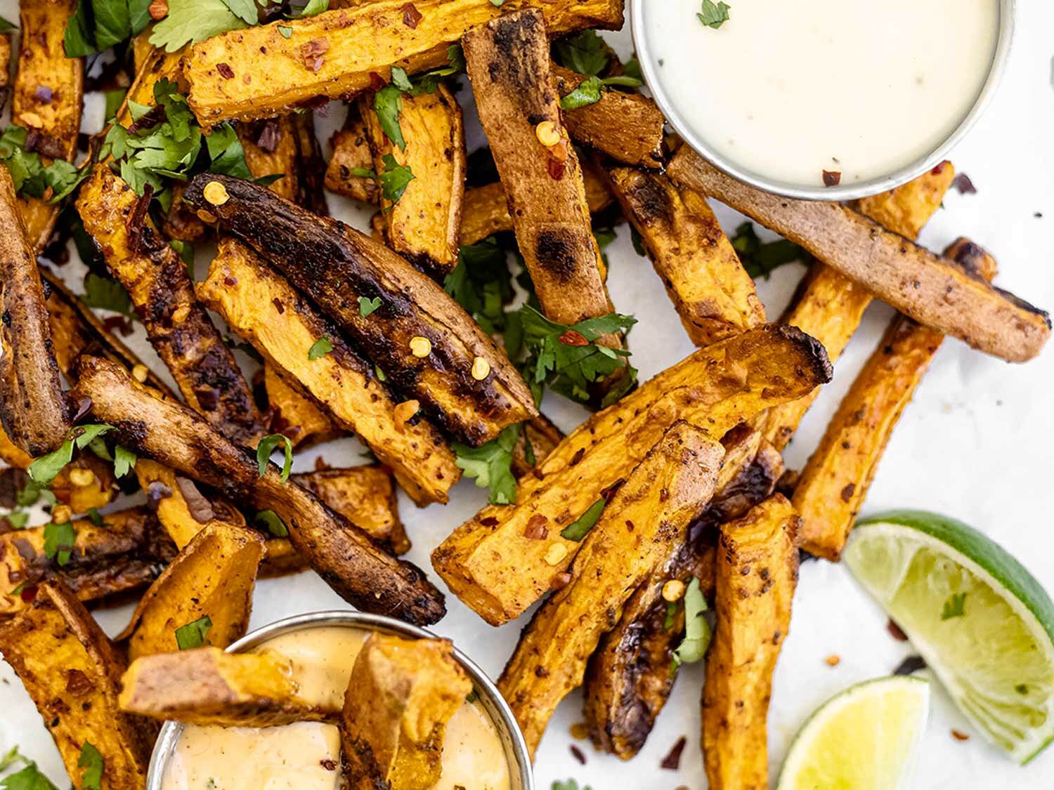 Chili Lime Sweet Potato Fries With Dipping Sauce Trio