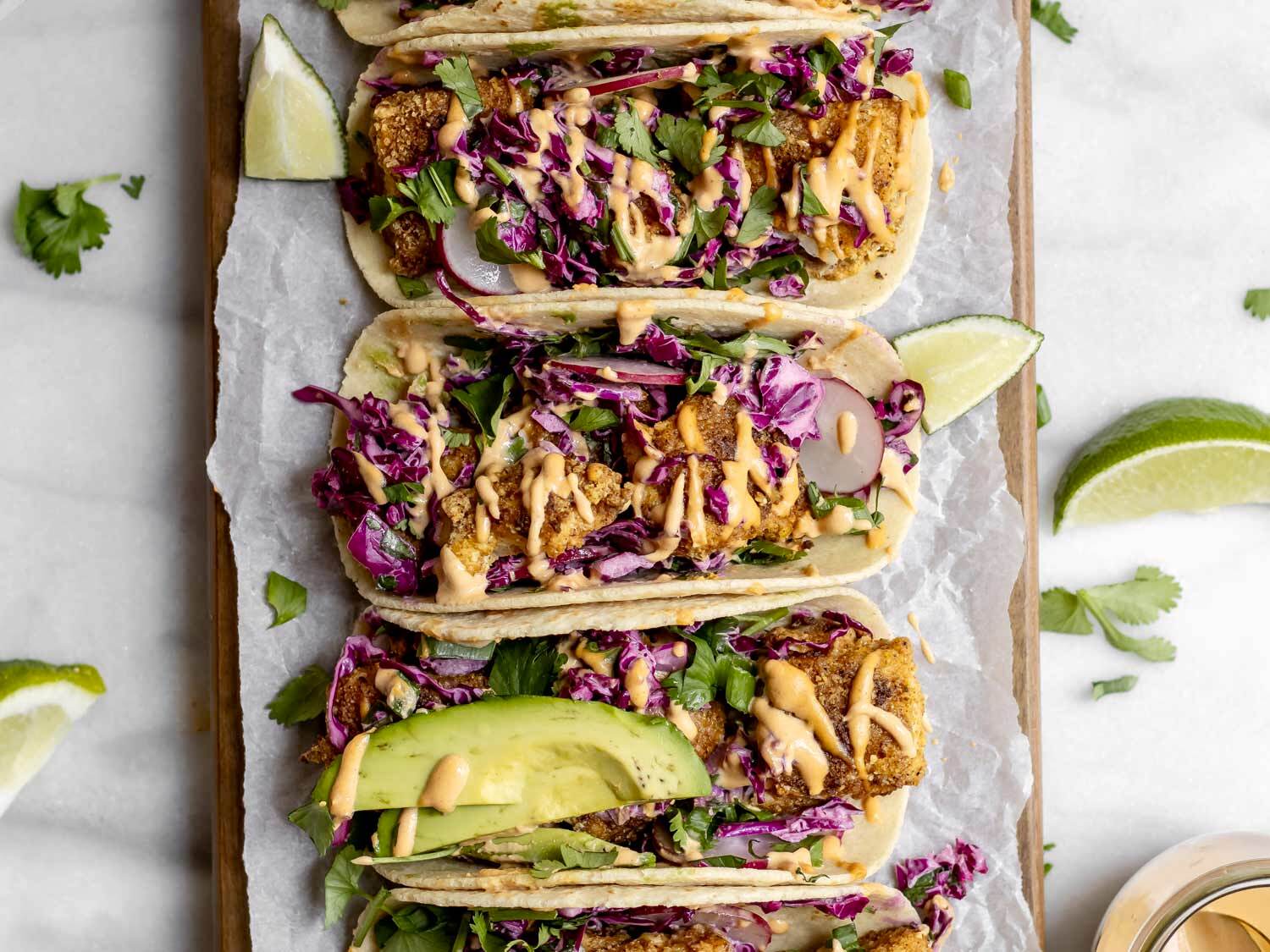 Crispy Baked Fish Tacos With Cilantro Lime Cabbage Slaw