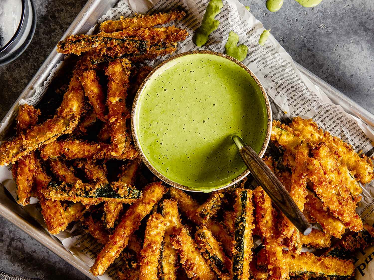 Zucchini Fries with Green Goddess Dipping Sauce