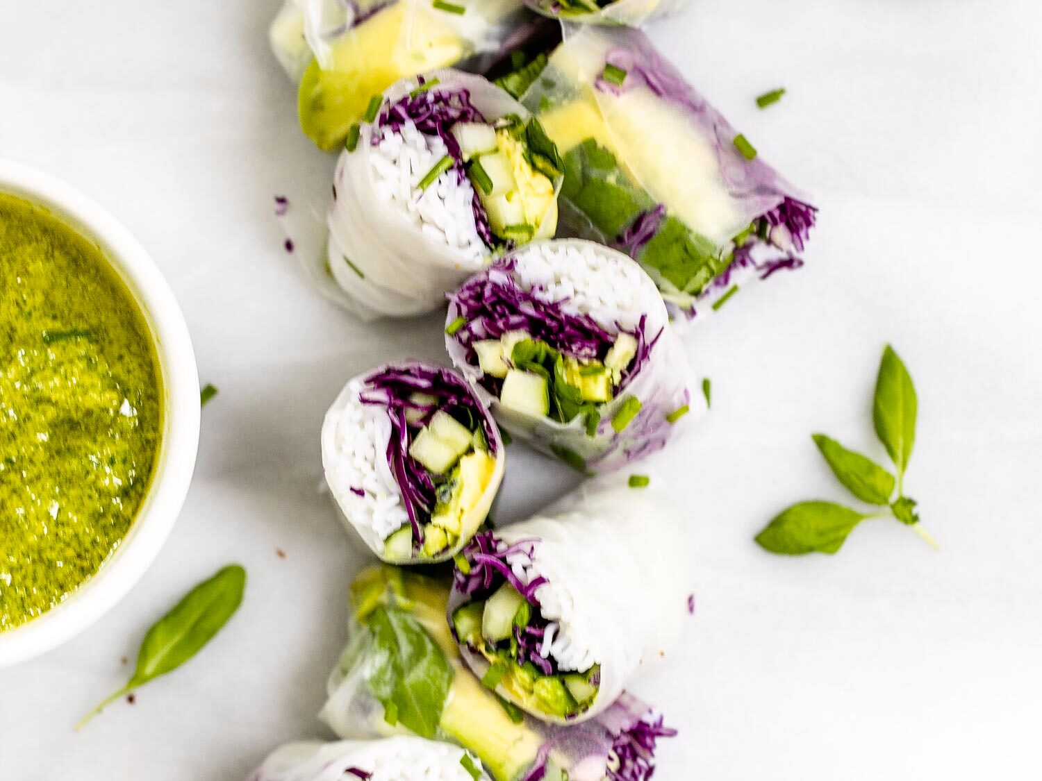 Summer Rolls with Garlic Pesto Dipping Sauce