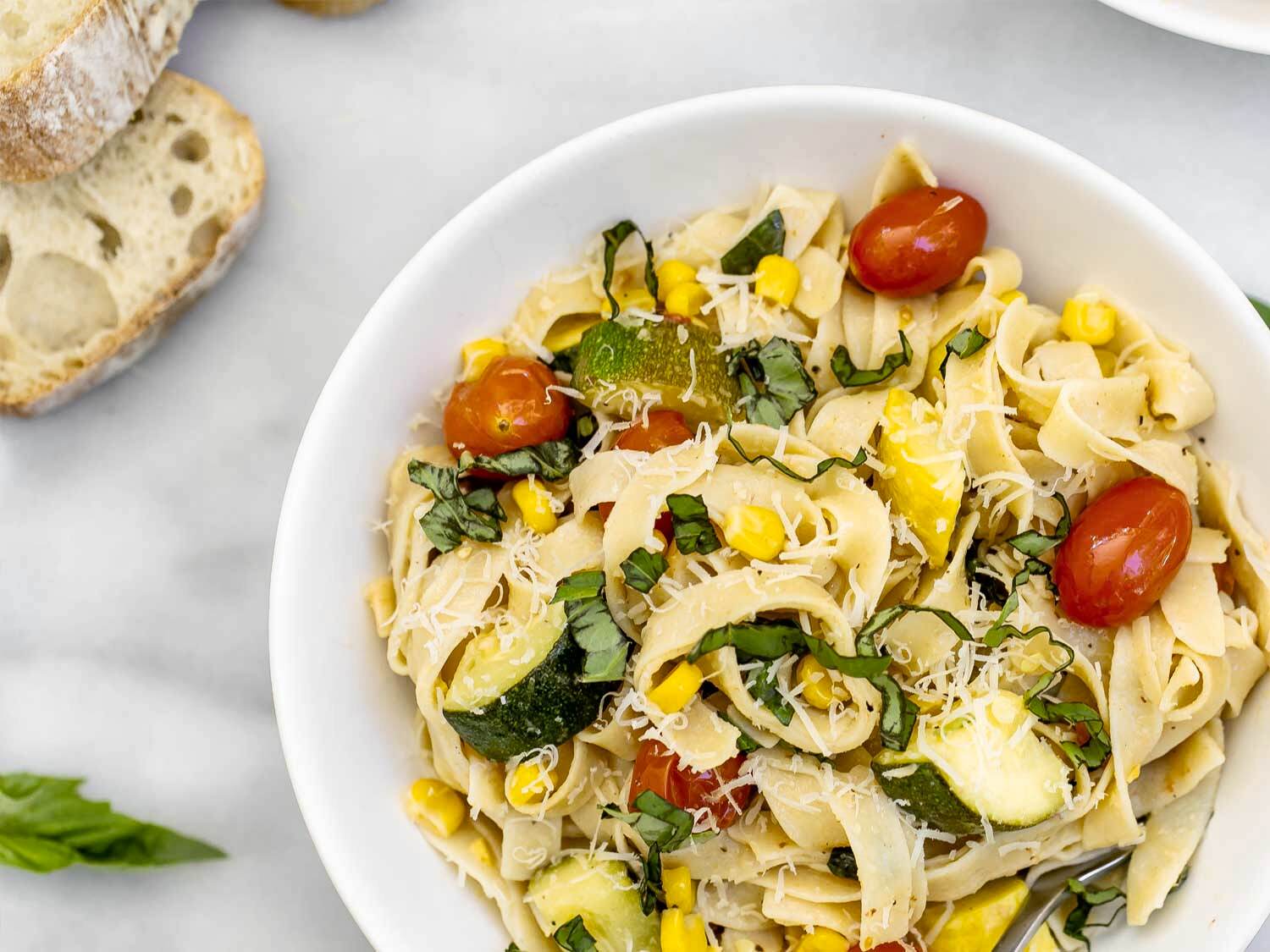 Light Lemon Garlic Pasta With Summer Vegetables