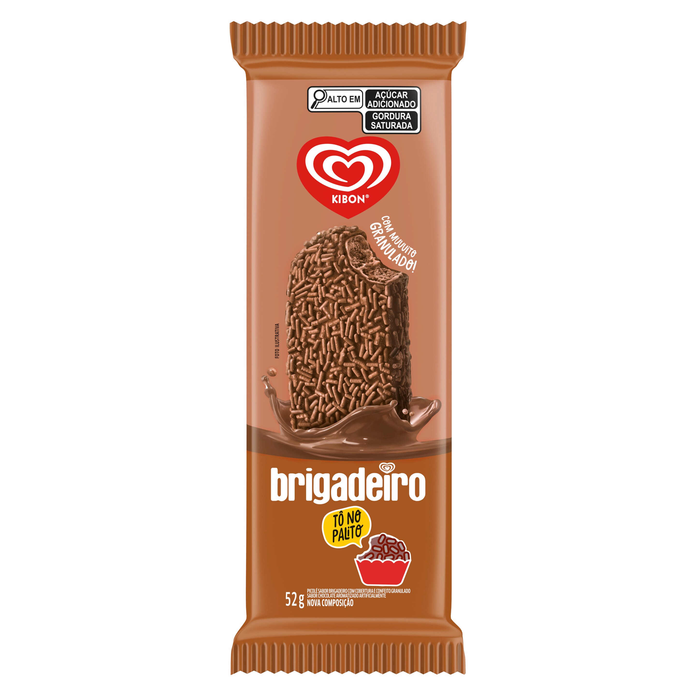Picolé de brigadeiro no palito com granulado de chocolate na casquinha