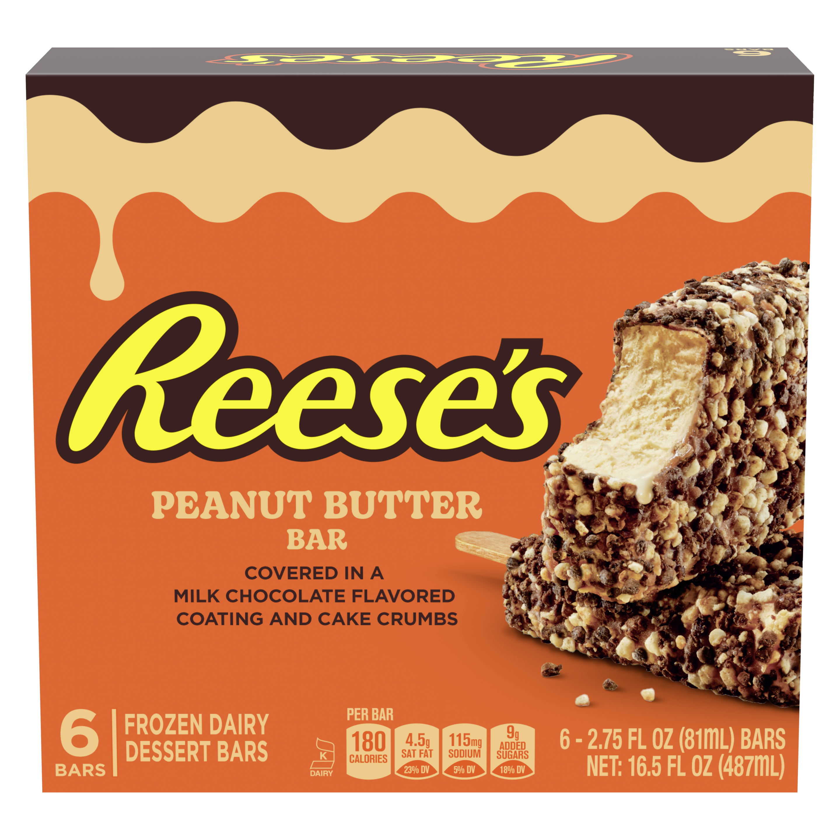 REESE'S frozen peanut butter bar with cake crunch coating packshot