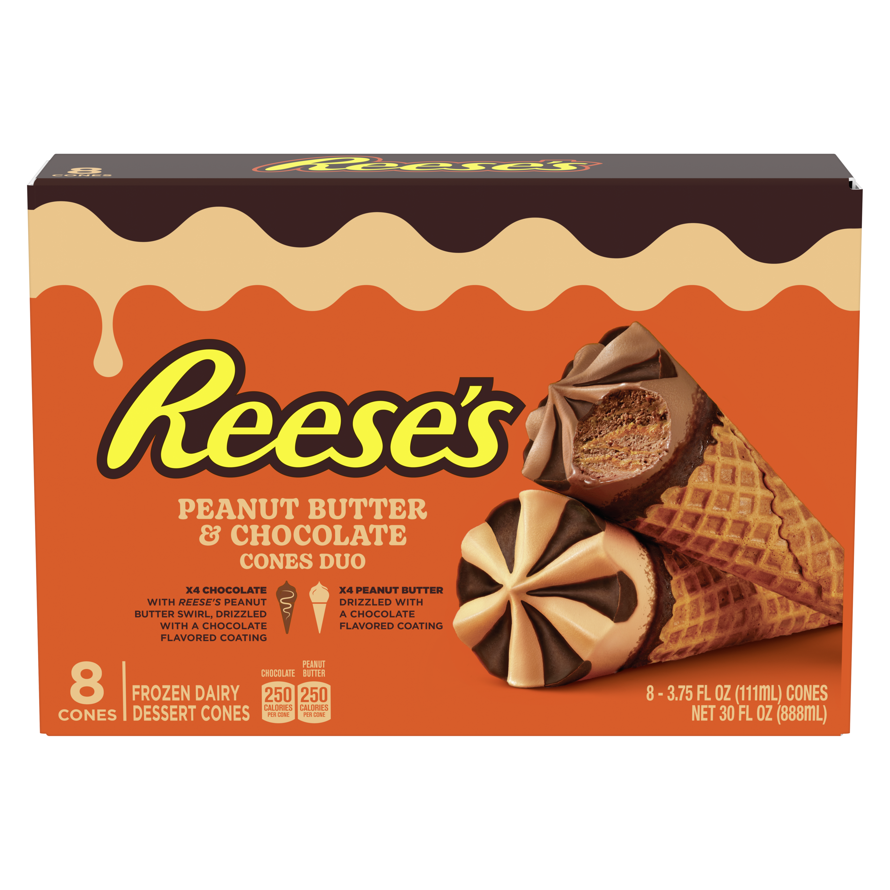 REESE’S Peanut Butter and chocolate swirl inside a waffle cone packshot