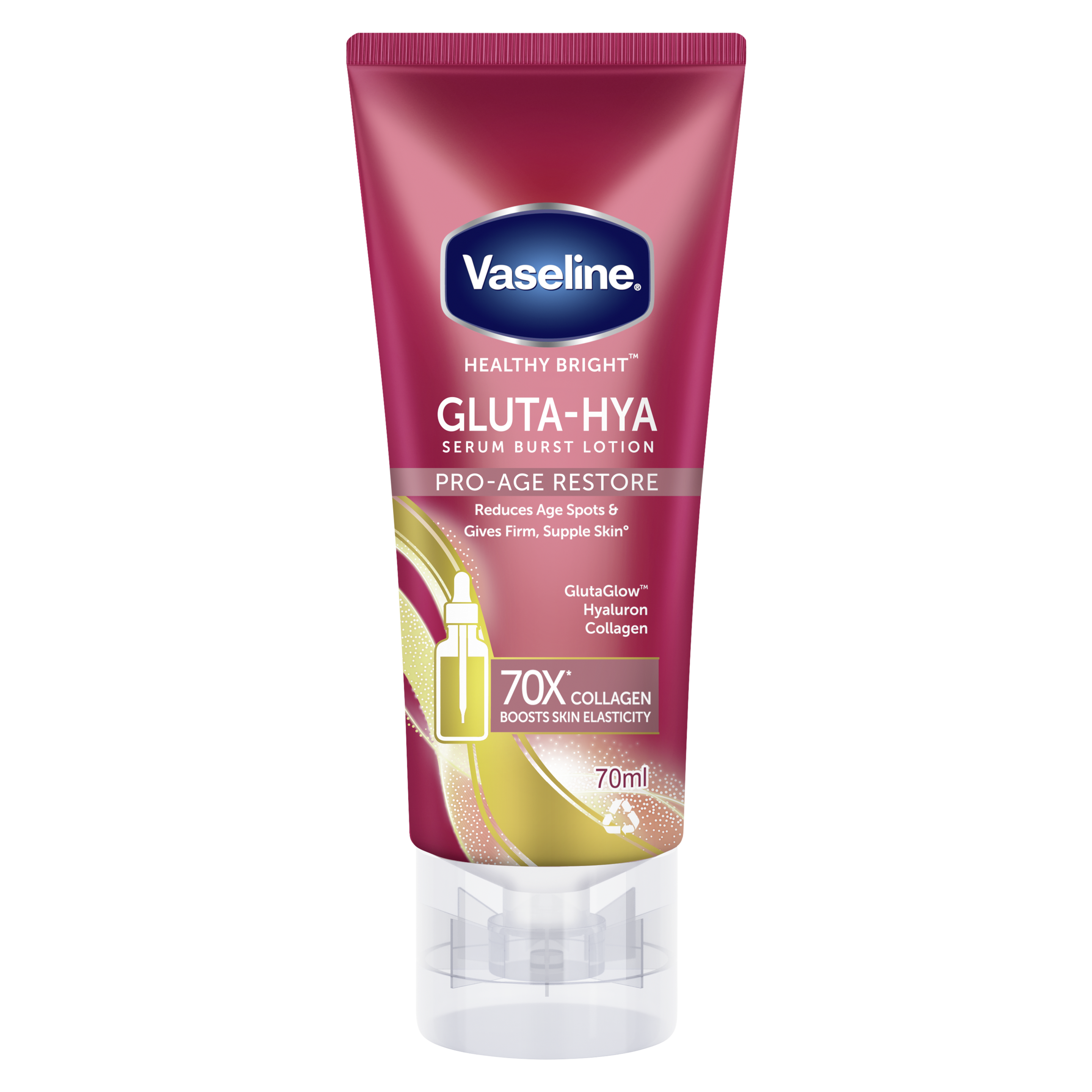 Vaseline Gluta-Hya Serum Burst Lotion Pro-Age Restore 70ml FOP Pack