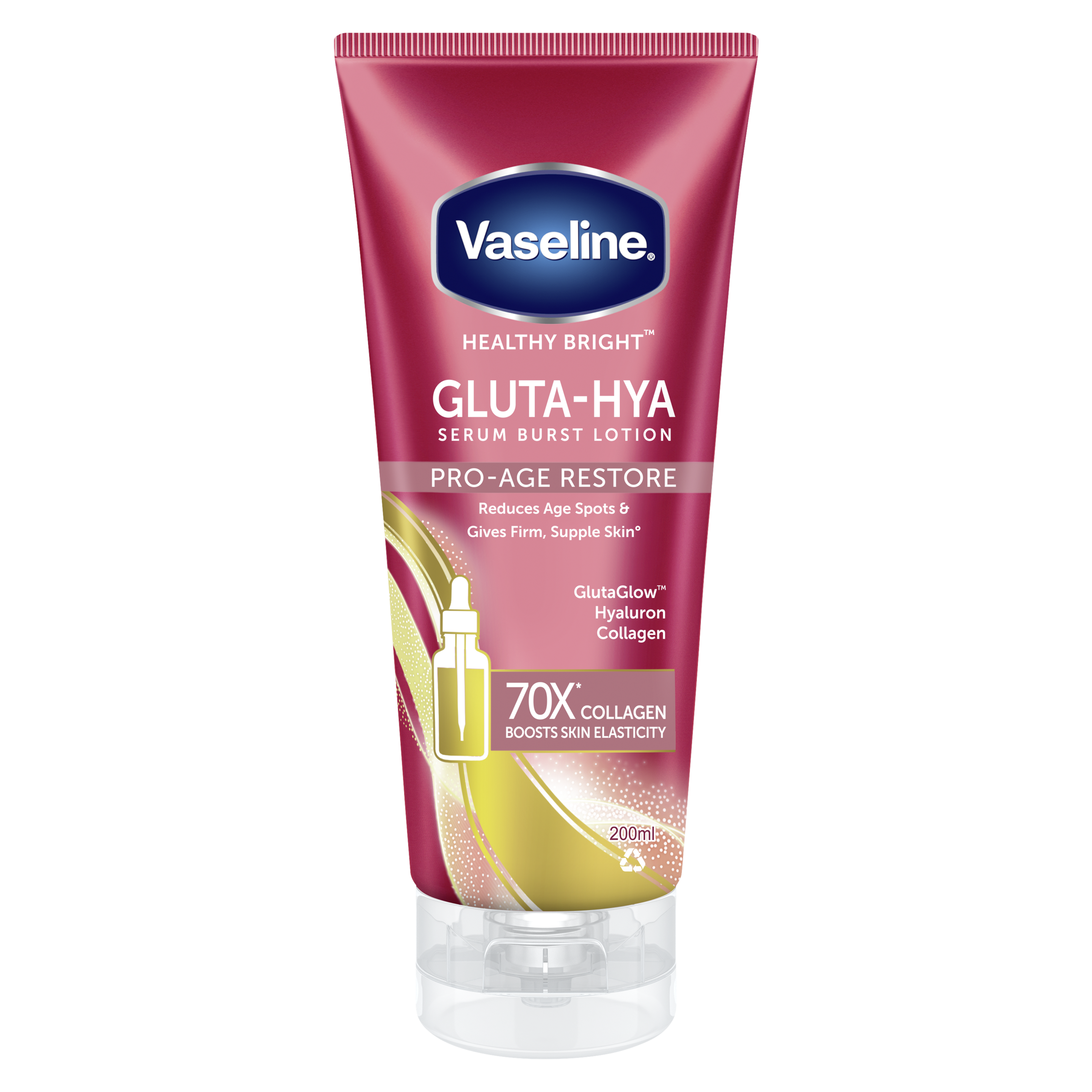 Vaseline Gluta-Hya Serum Burst Lotion Pro-Age Restore 200ml FOP Pack