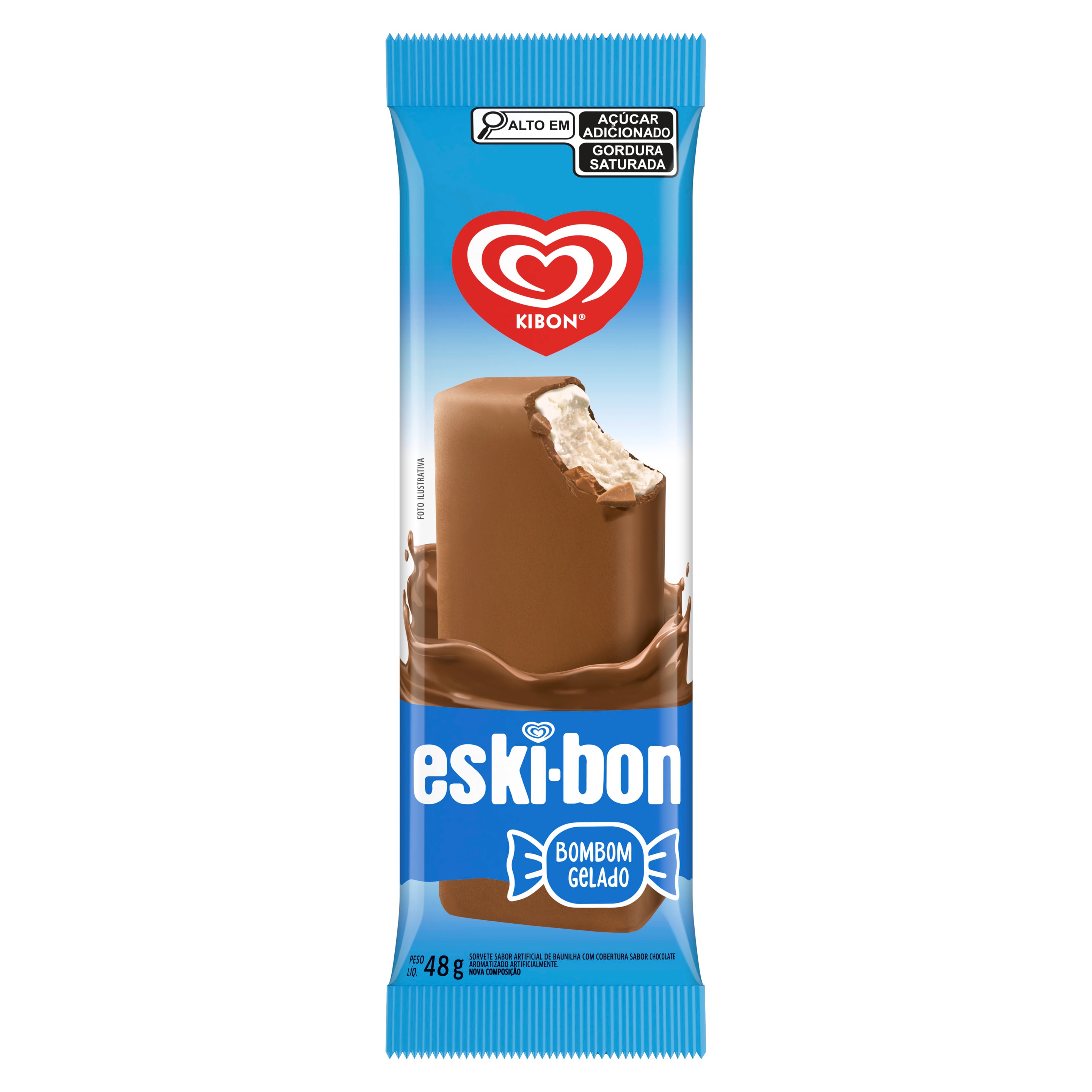 Picolé Eskibon Clássico de sorvete de baunilha e casquinha de chocolate