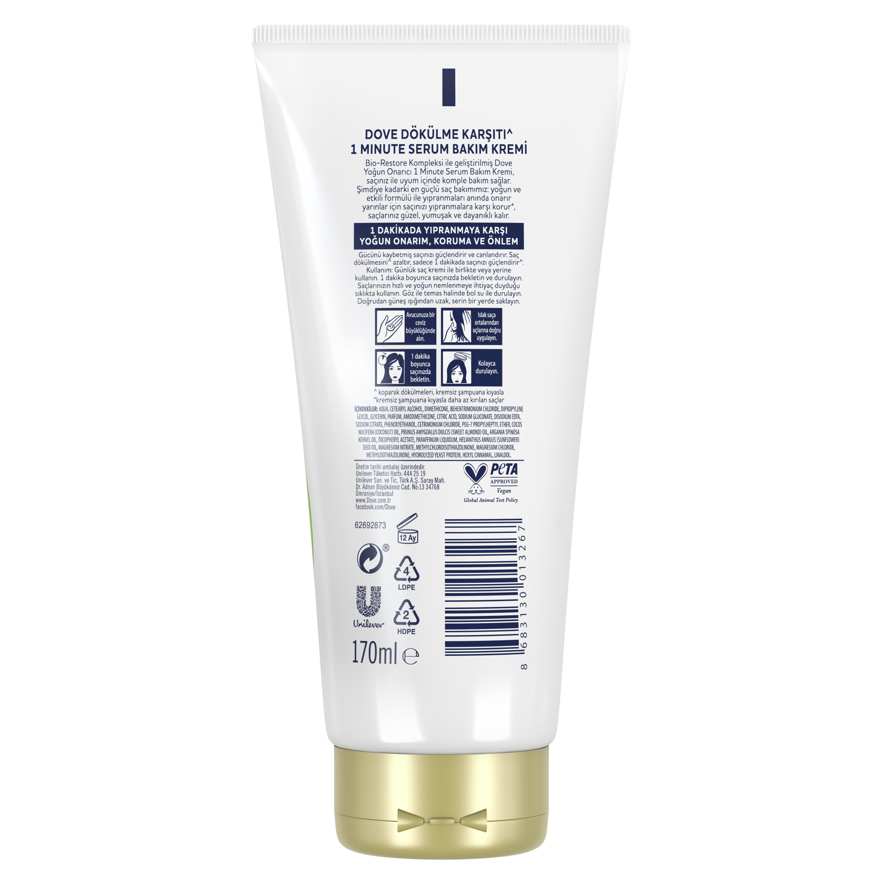 DOVE 1 Minute Serum Saç Bakım Kremi  Saç Dökülmelerine Karşı  170 ml