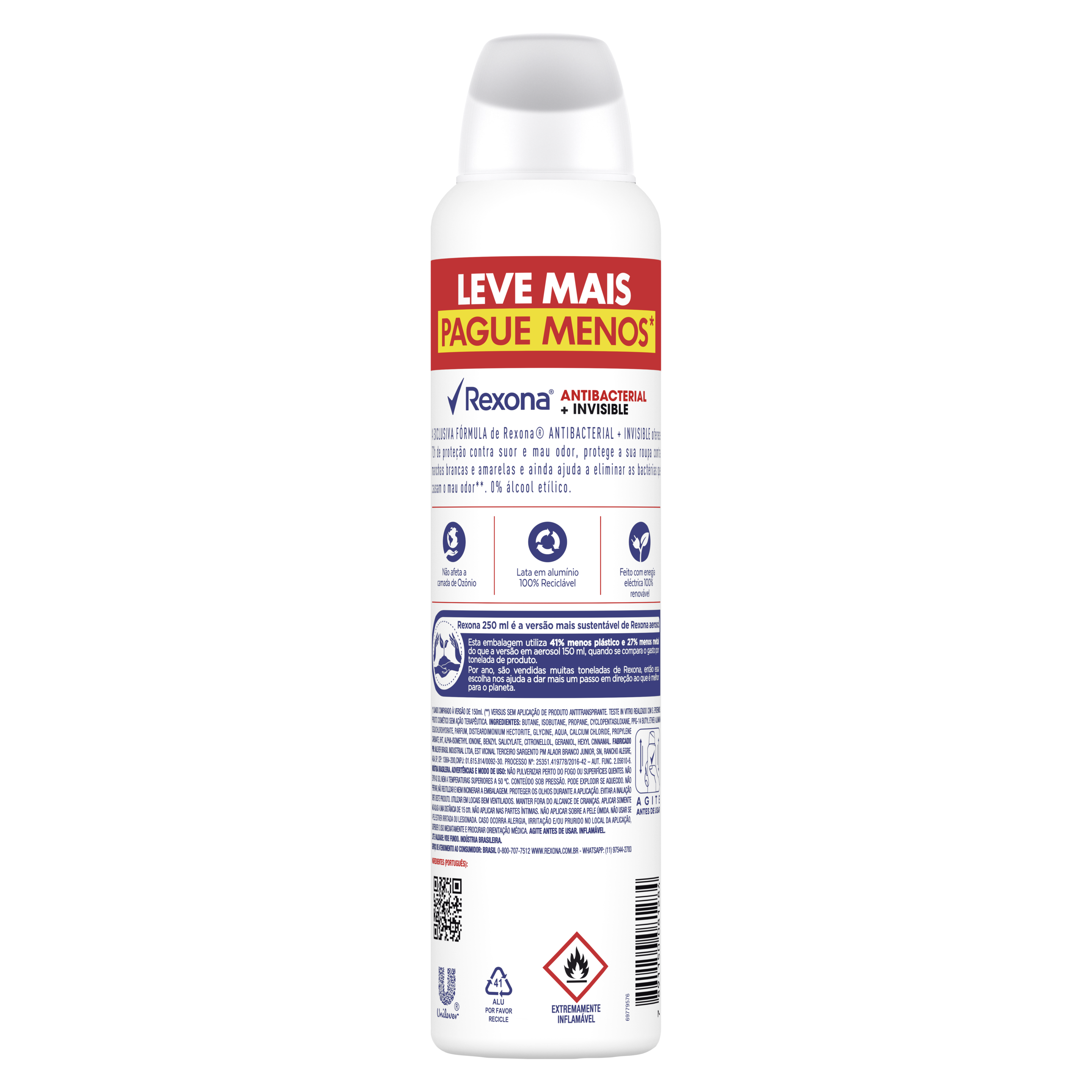 Antitranspirante Rexona Feminino Aerosol Antibacterial Invisible