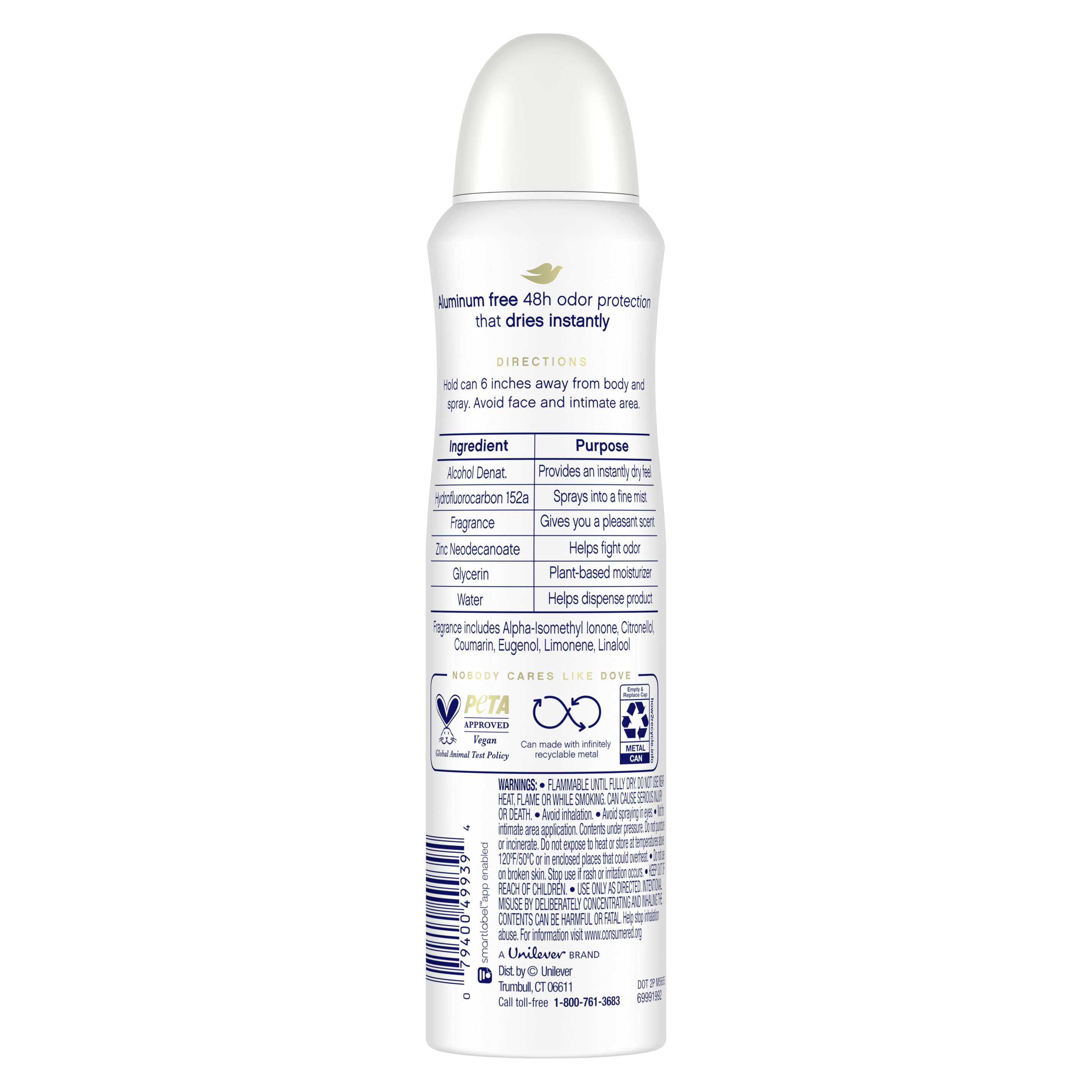 Dove 0% Aluminum Deodorant Spray Cotton Flower & Sandalwood