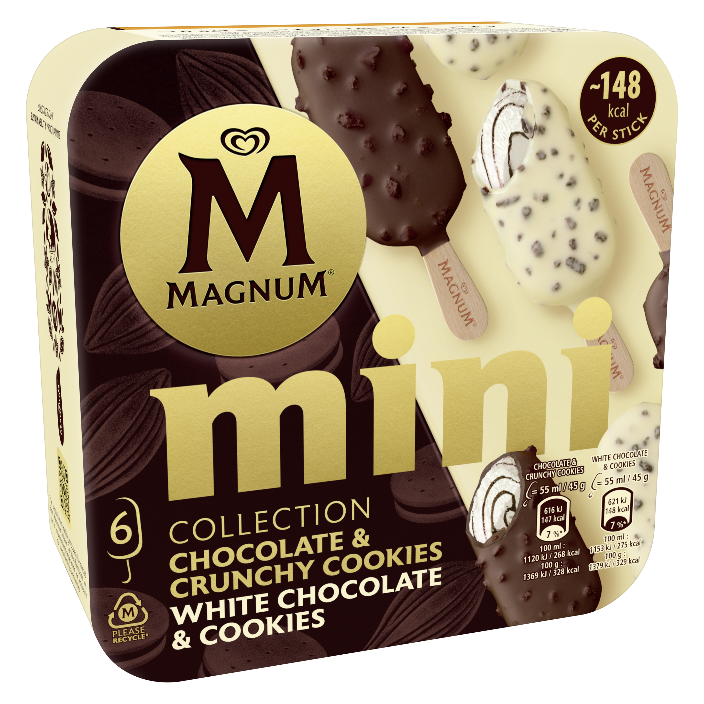 Magnum Mini Helado White Chocolate & Cookies y Mini Chocolate & Crunchy Cookies 55ml x7
