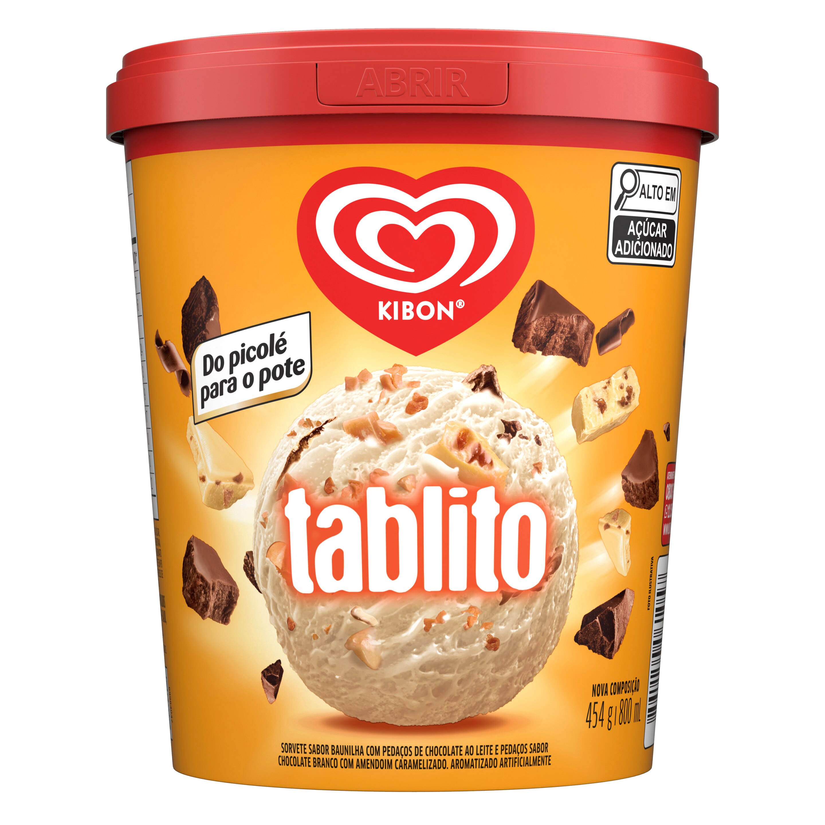 Pote do sorvete Tablito com mais sabor de chocolate e amendoim