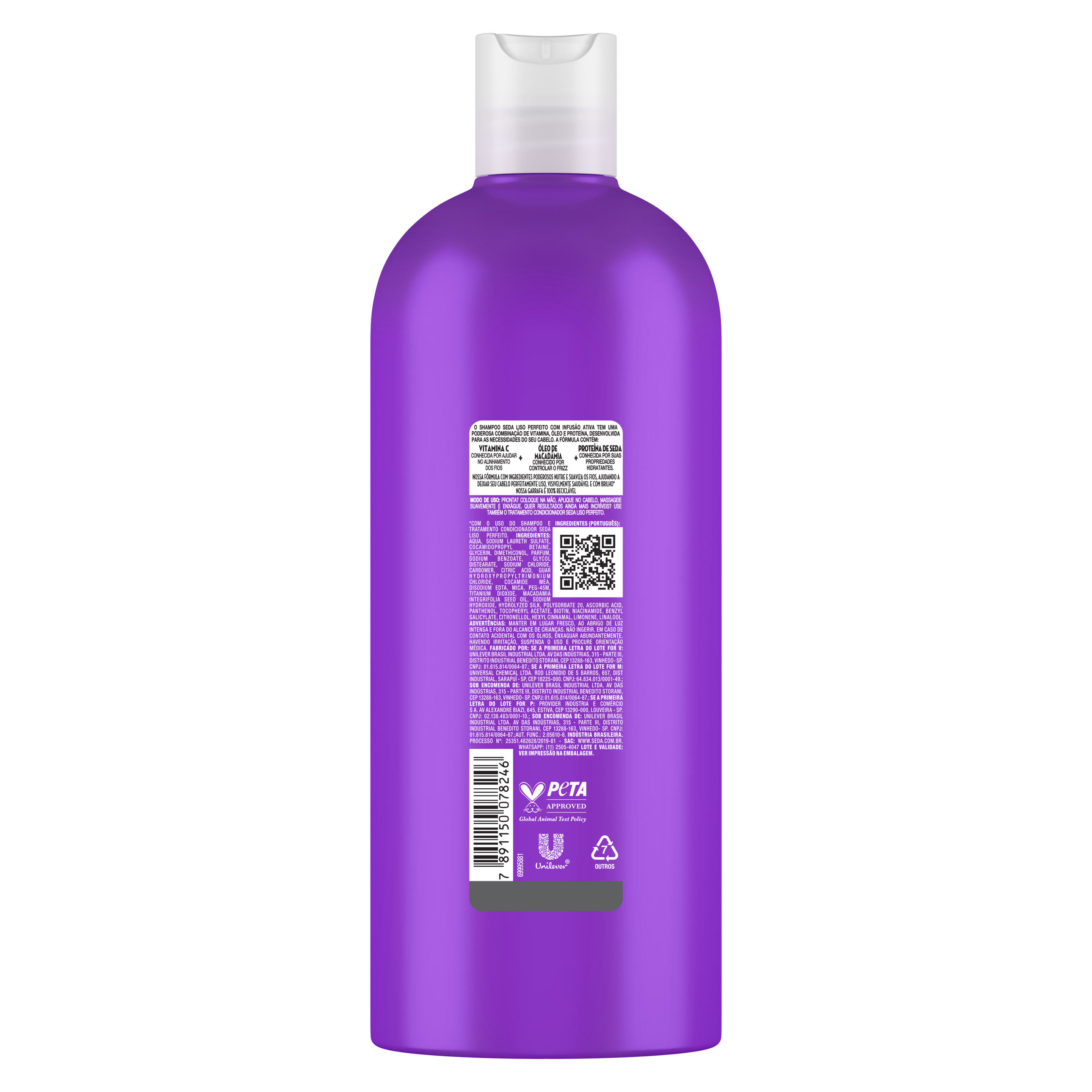 Uma imagem traseira da embalagem de Shampoo Seda Liso Perfeito 670ml