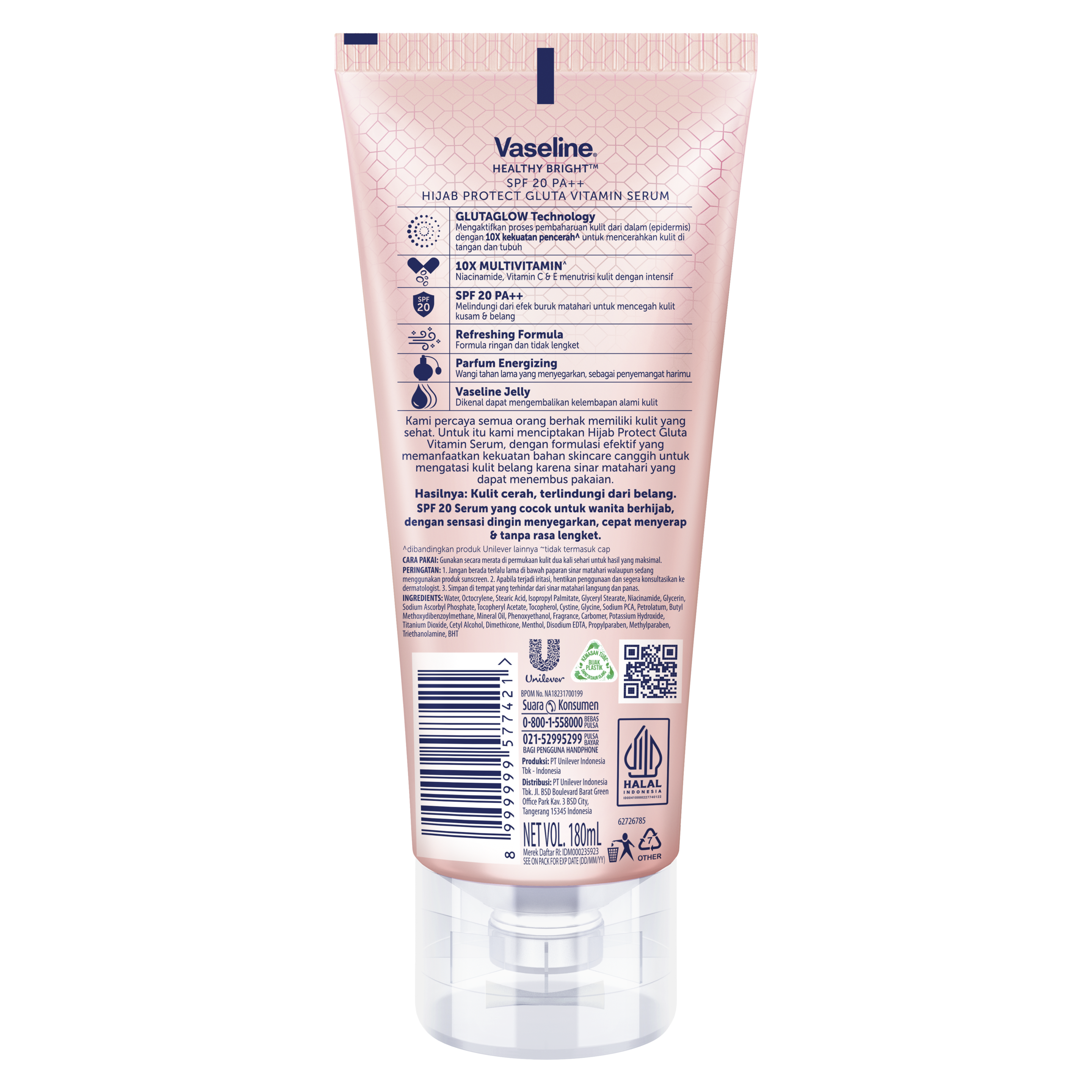 Vaseline® Healthy Bright Hijab Protect Gluta Vitamin SPF 20 Serum 180ml back