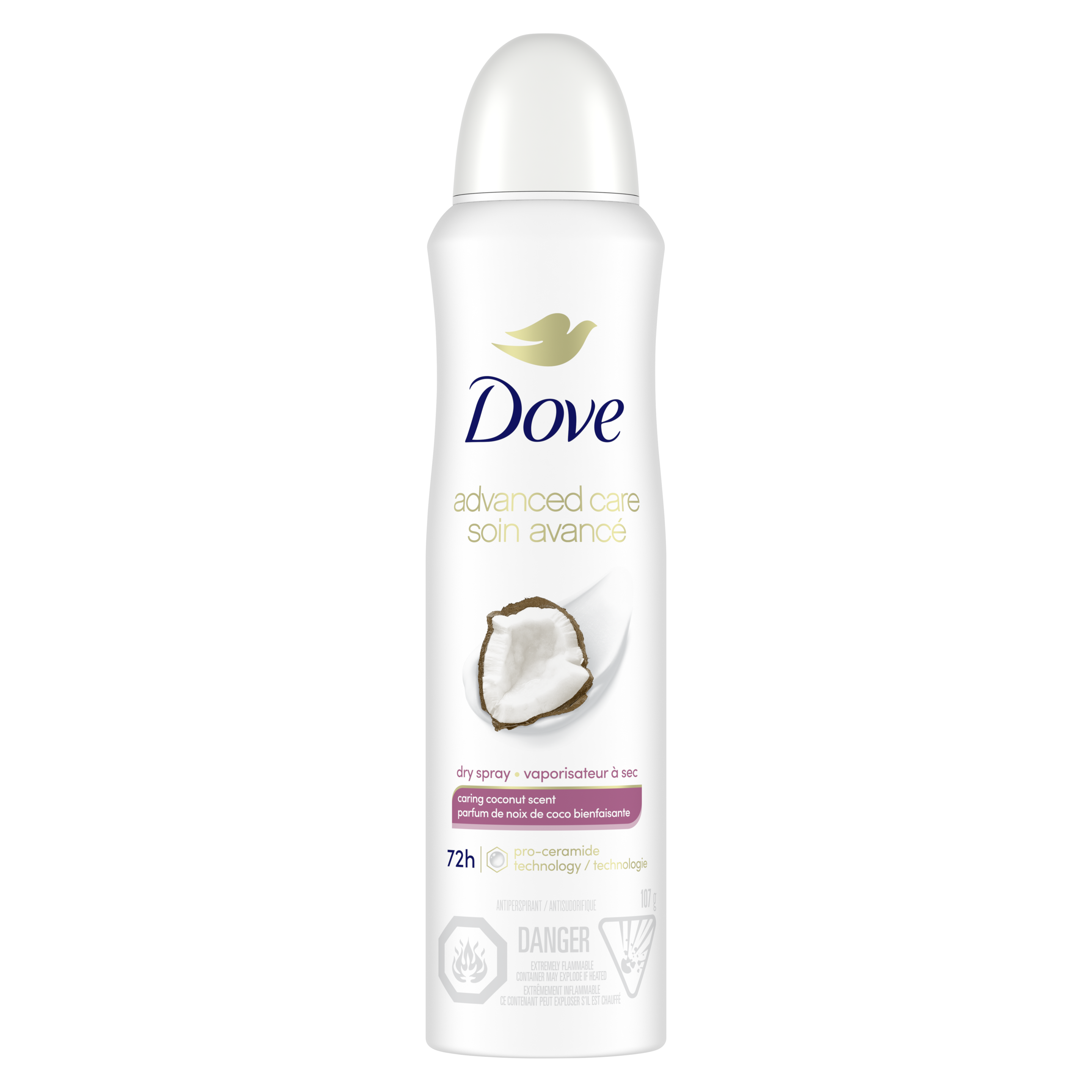 Advanced Care Dry Spray Antiperspirant Caring Coconut Scent Back of Pack