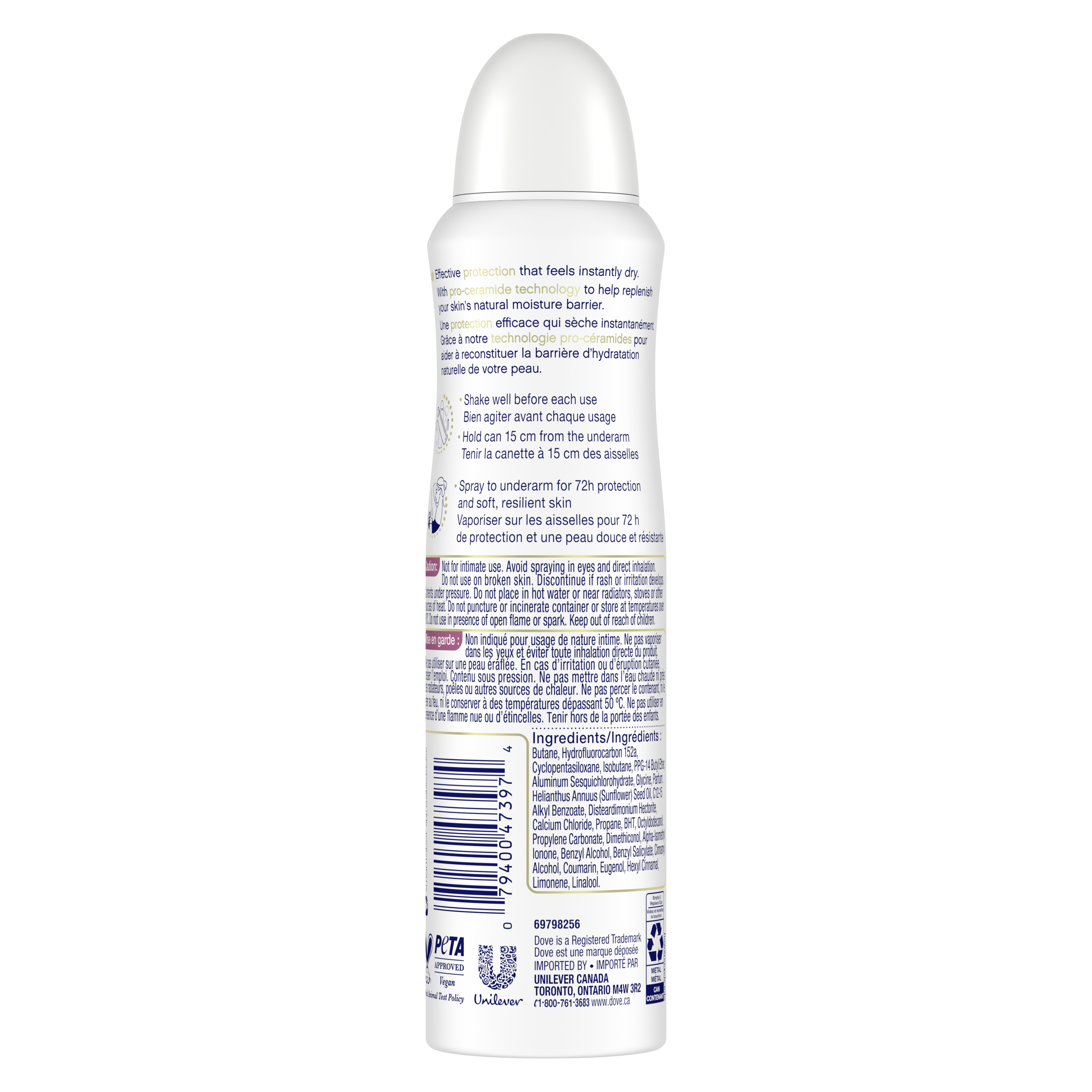 Advanced Care Antiperspirant Dry Spray Caring Coconut Scent Back of Pack