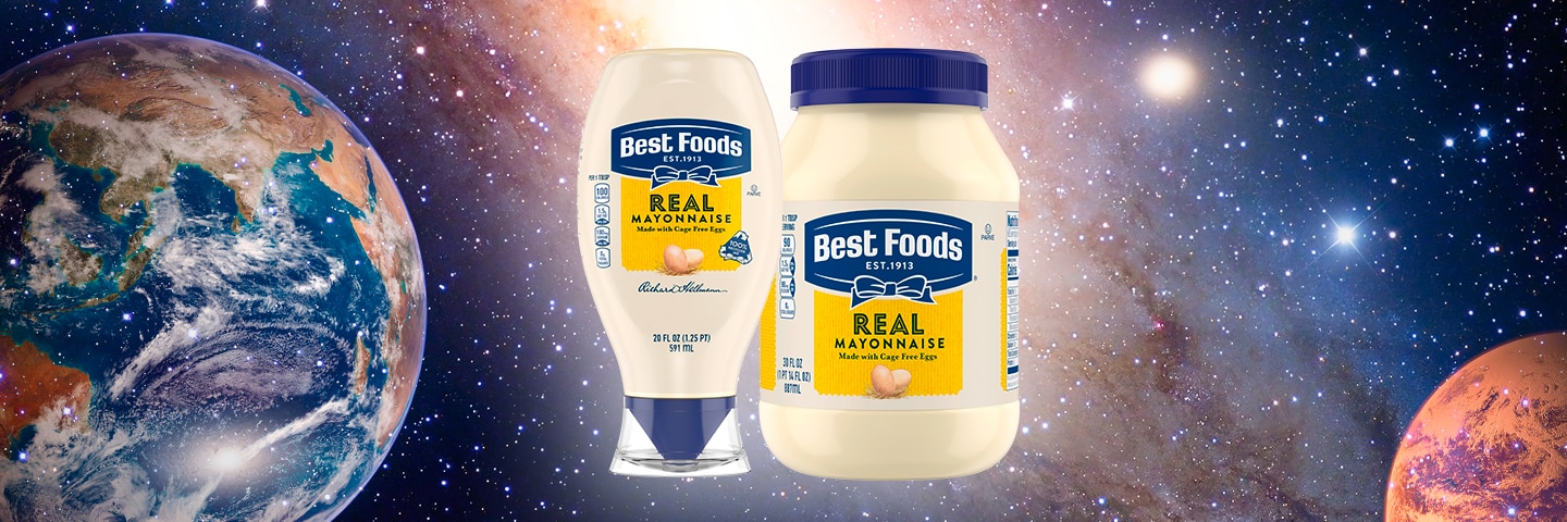 pack shots of Best Foods mayonnaise on outer space background