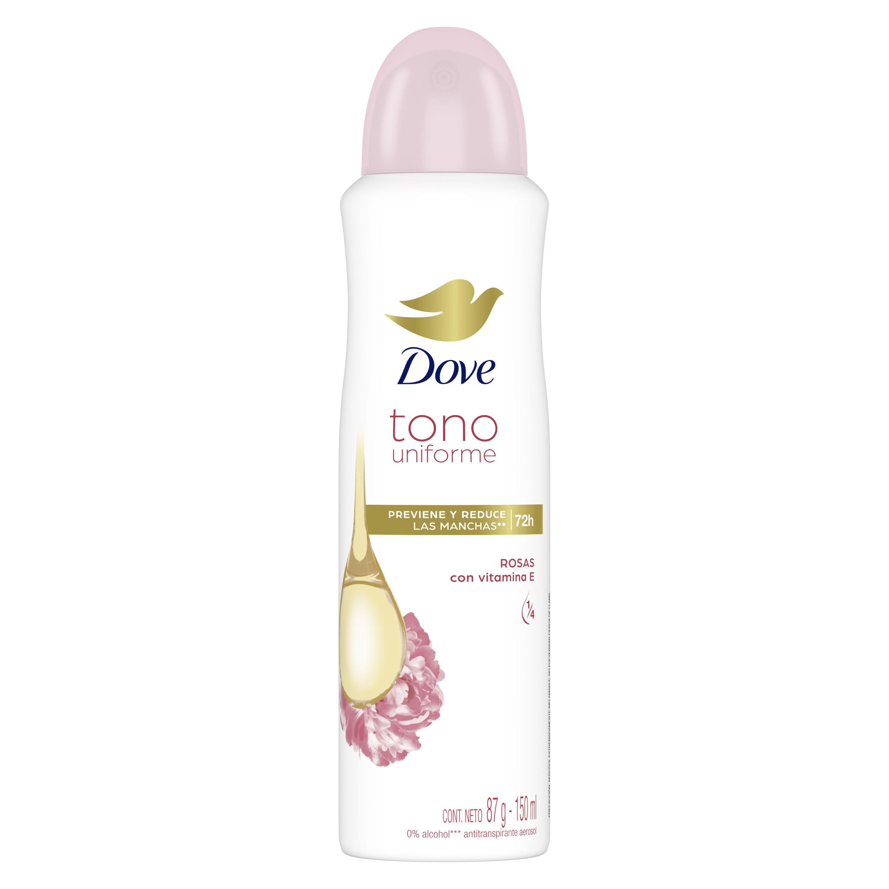 Dove®Antitranspirante en Aerosol Tono Uniforme Rosas - Disfruta su fórmula con vitamina E.