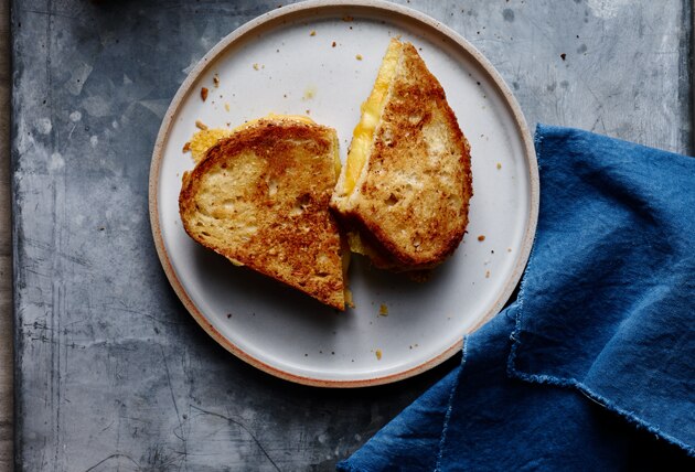 perfectly crispy grilled cheese on a plate