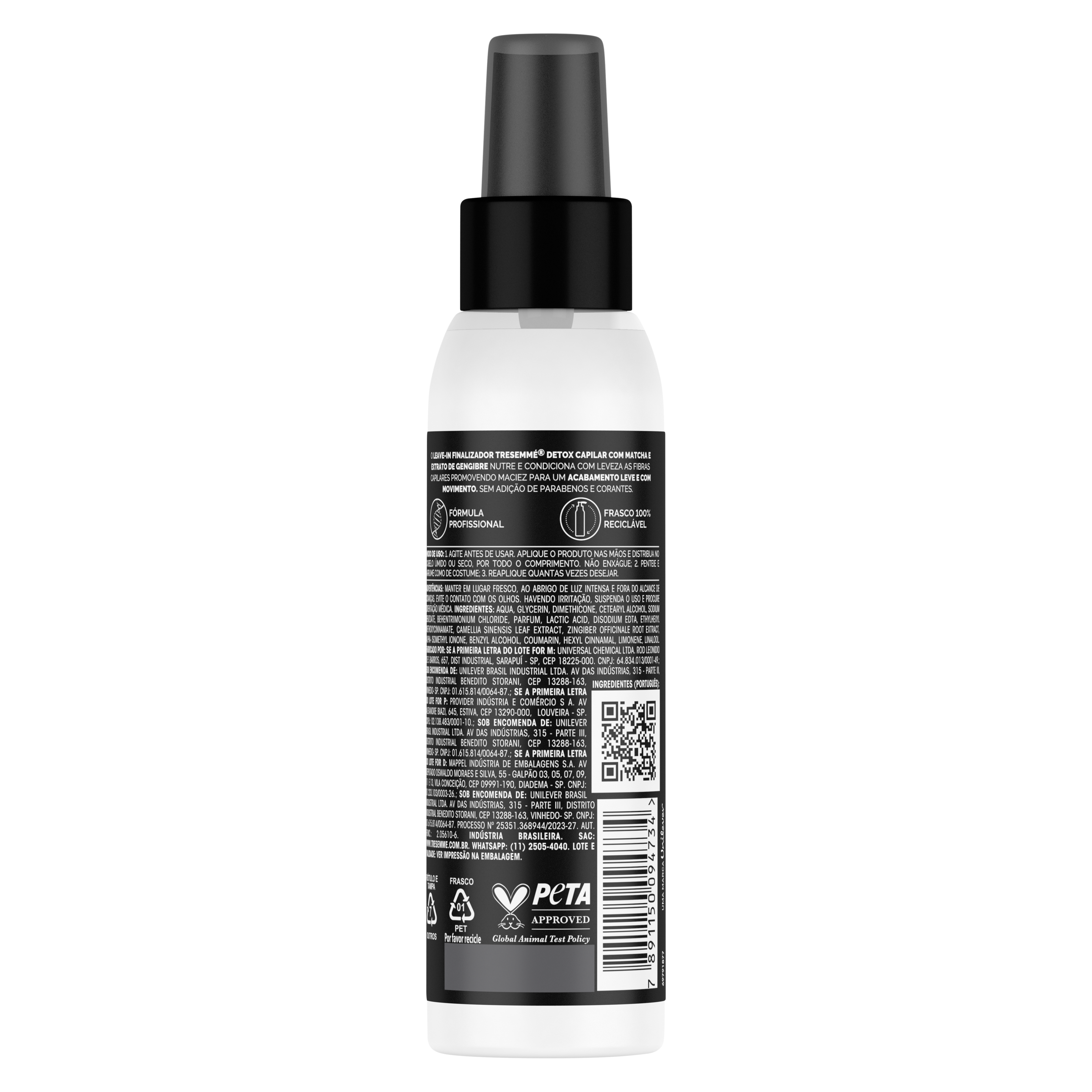 Spray TRESemmé Detox Capilar 110 ml- Parte Traseira da embalagem