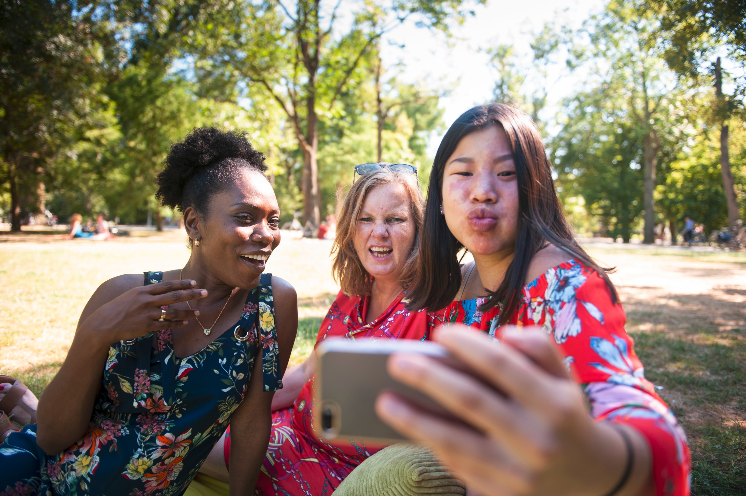 Three girls taking a selfie together
