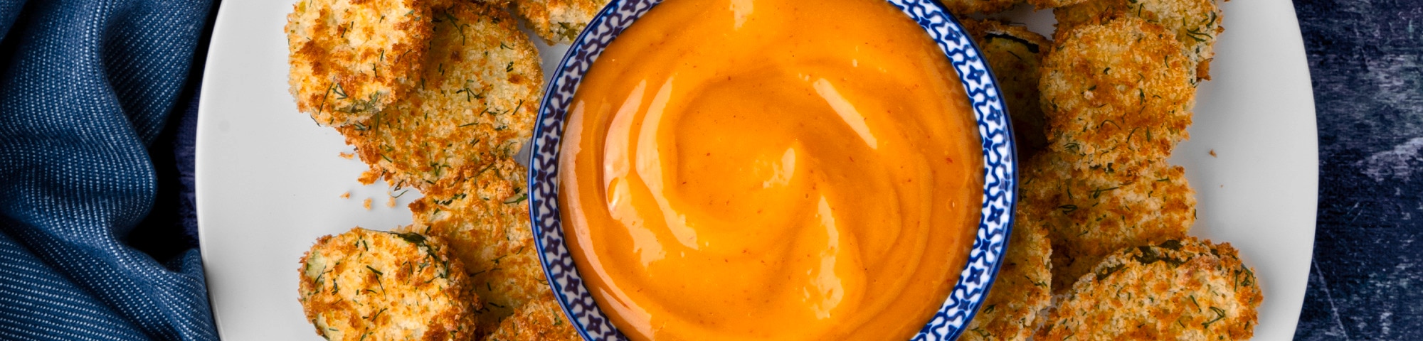 air fried pickles with spicy dipping sauce