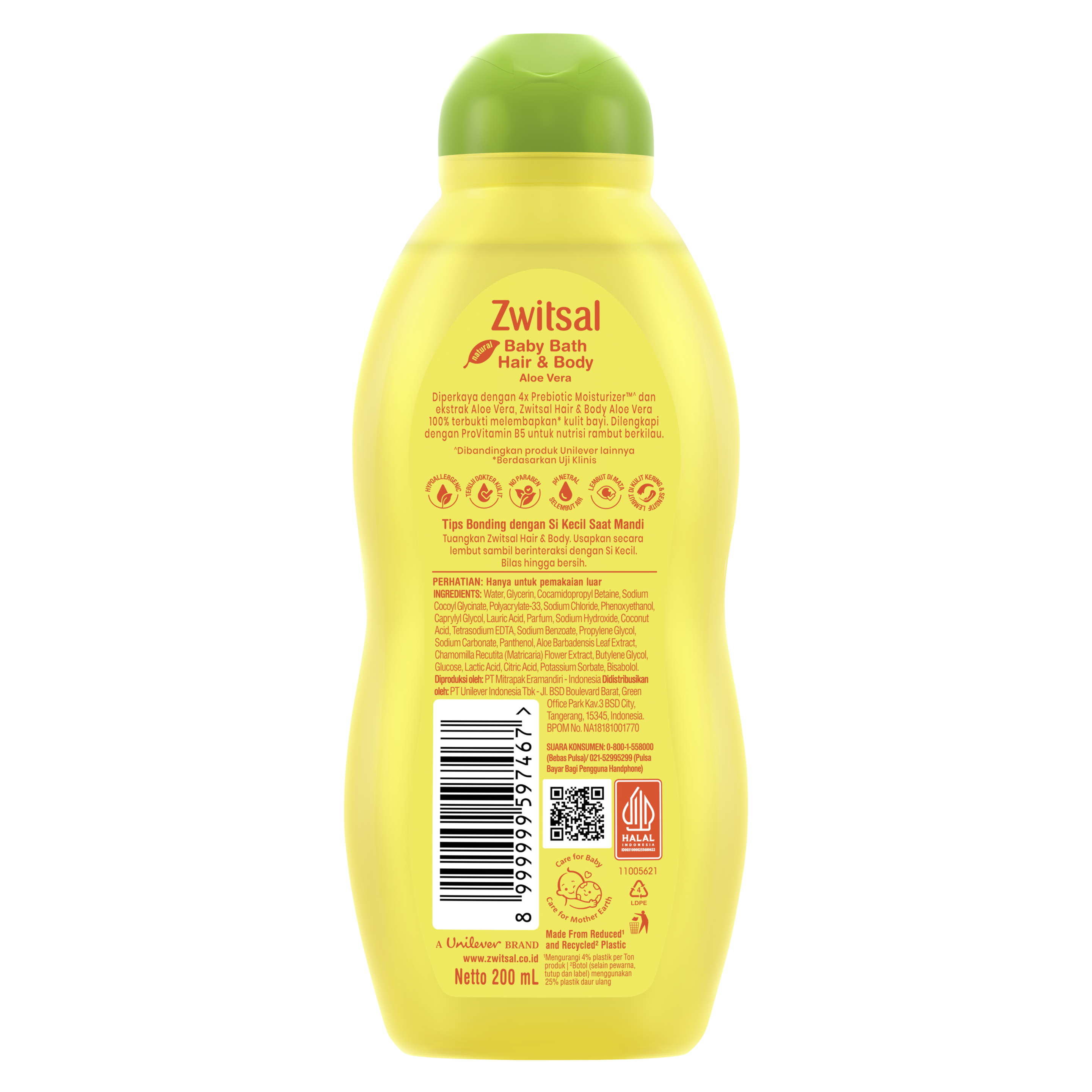 Zwitsal Baby Hair & Body Bath 2in1 Aloe Vera 400mL