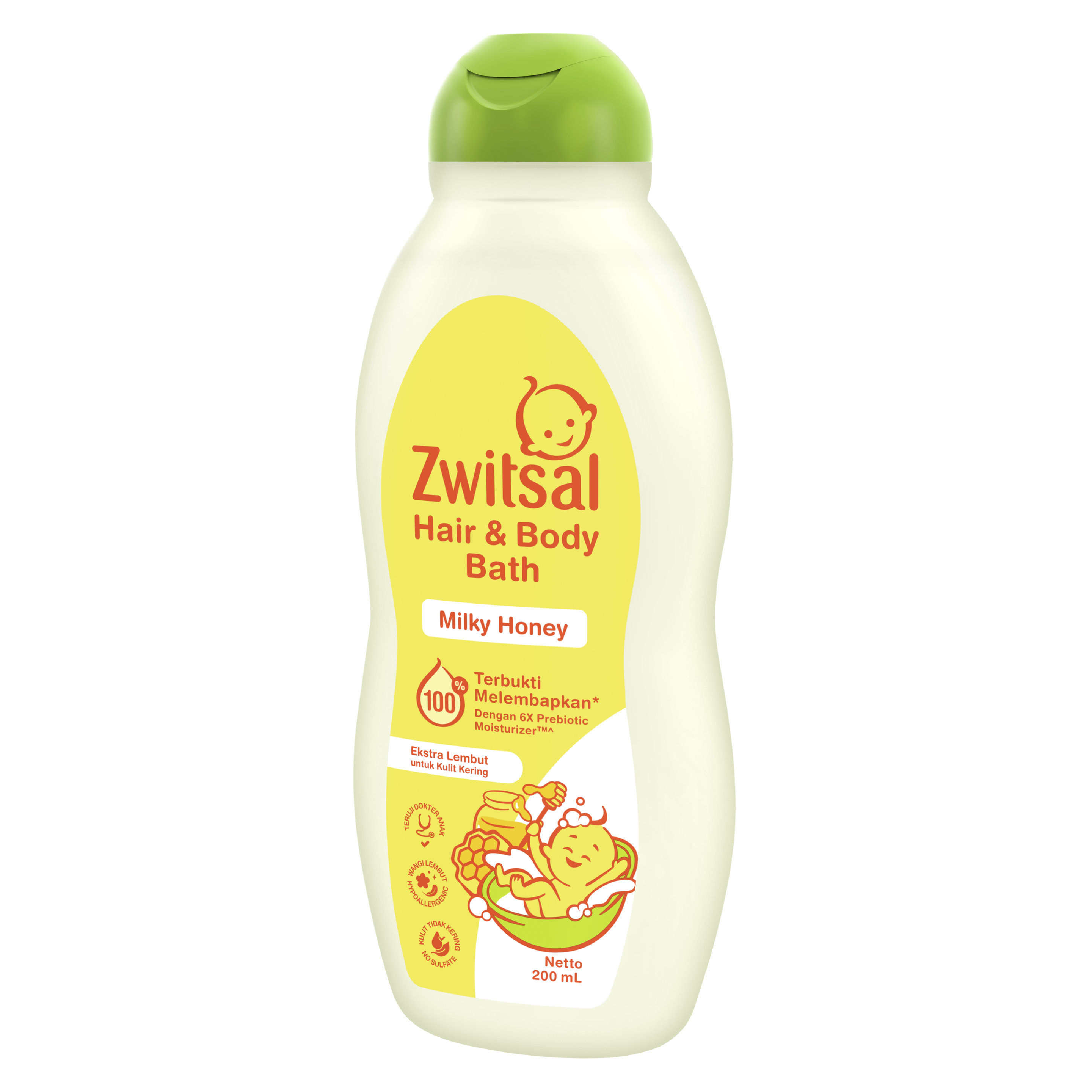 Zwitsal Baby Hair & Body Bath 2in1 Milky Honey 400mL