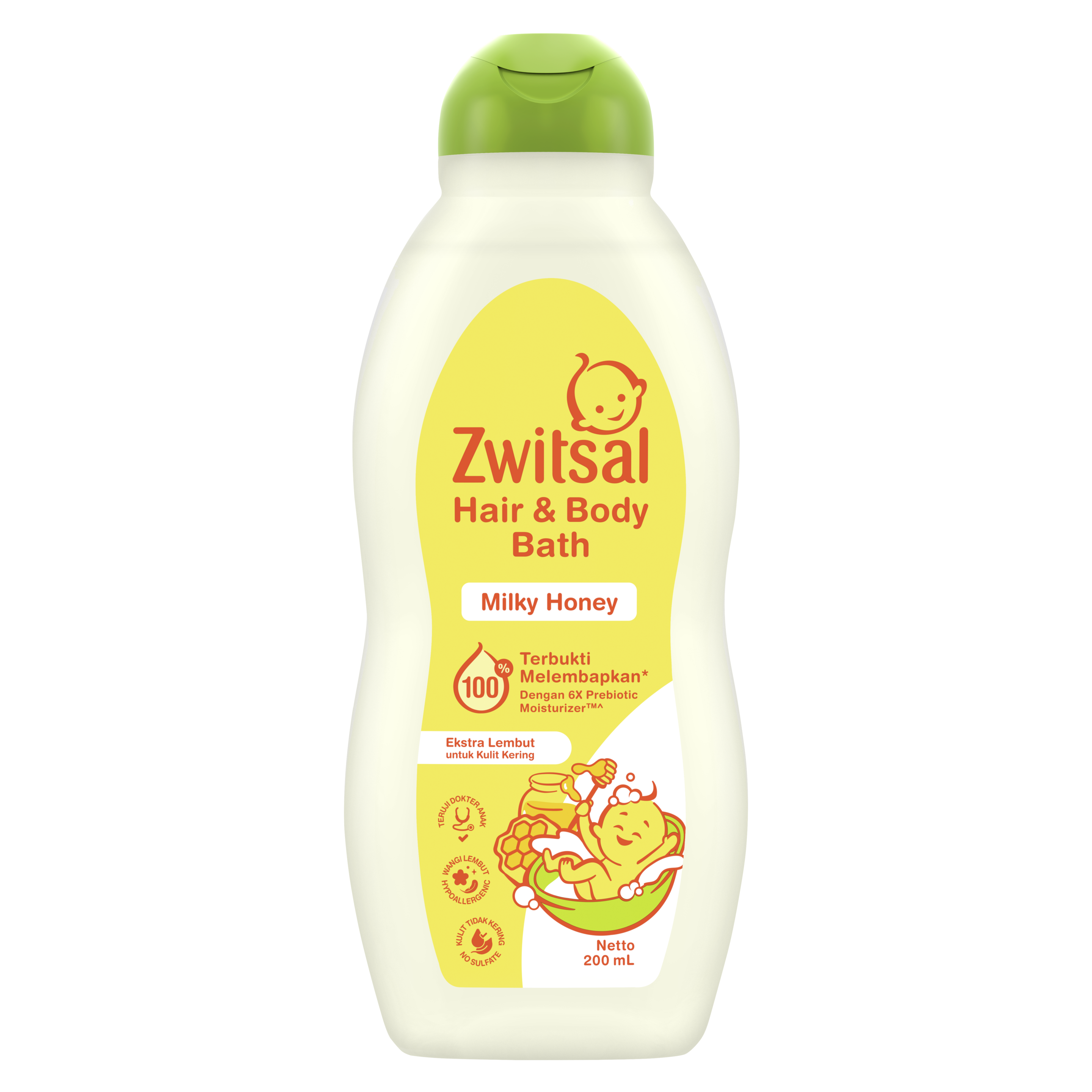 Zwitsal Baby Hair & Body Bath 2in1 Milky Honey 400mL