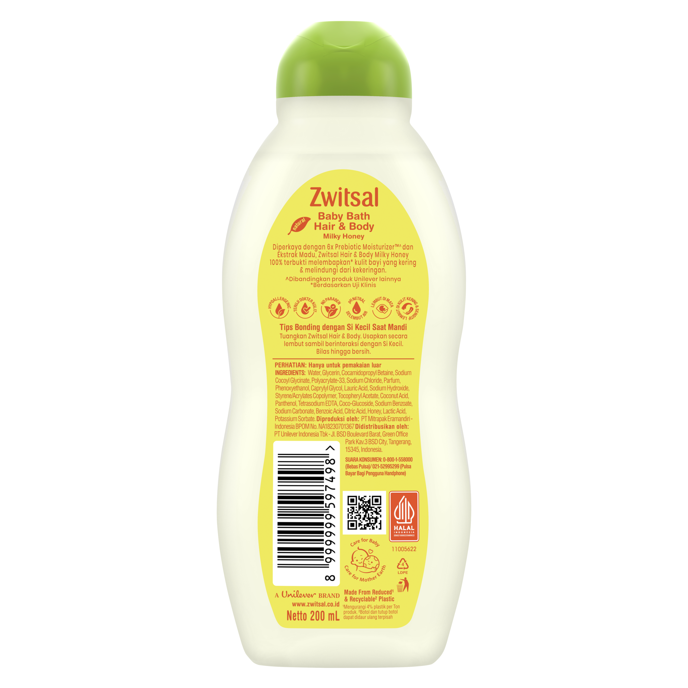 Zwitsal Baby Hair & Body Bath 2in1 Milky Honey 400mL