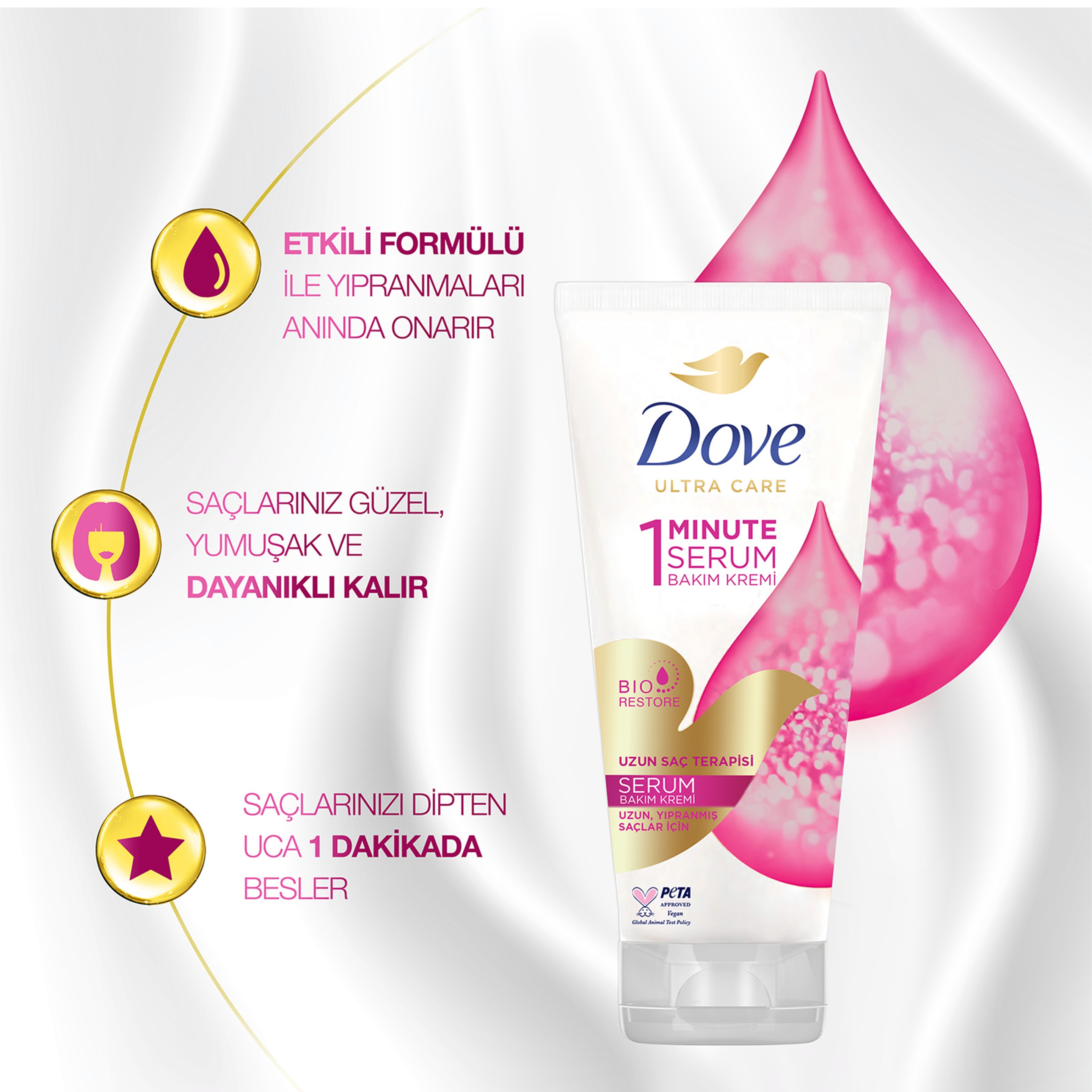DOVE 1 Minute Serum Saç Bakım Kremi  Uzun Saç Terapisi  170 ml
