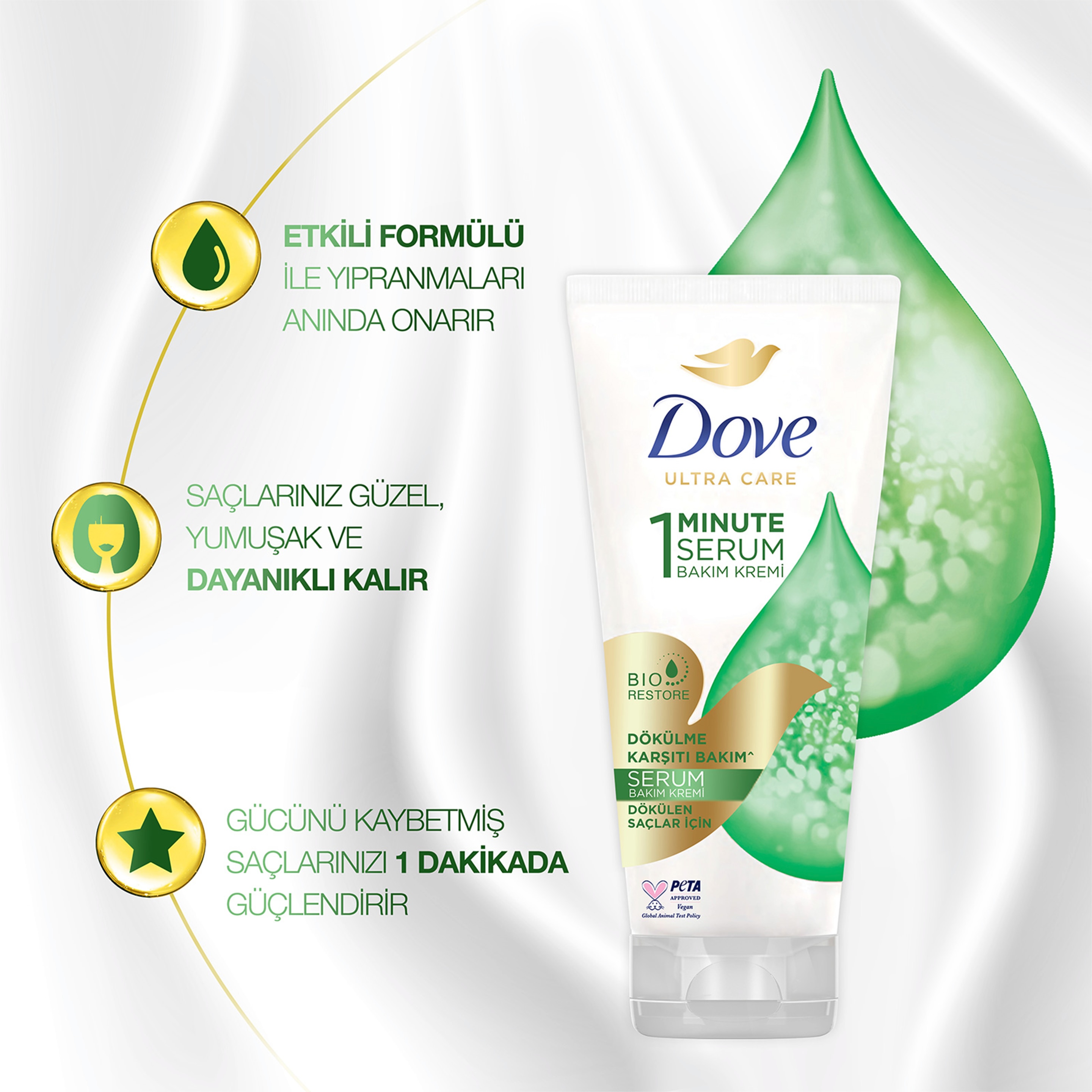 DOVE 1 Minute Serum Saç Bakım Kremi  Saç Dökülmelerine Karşı  170 ml
