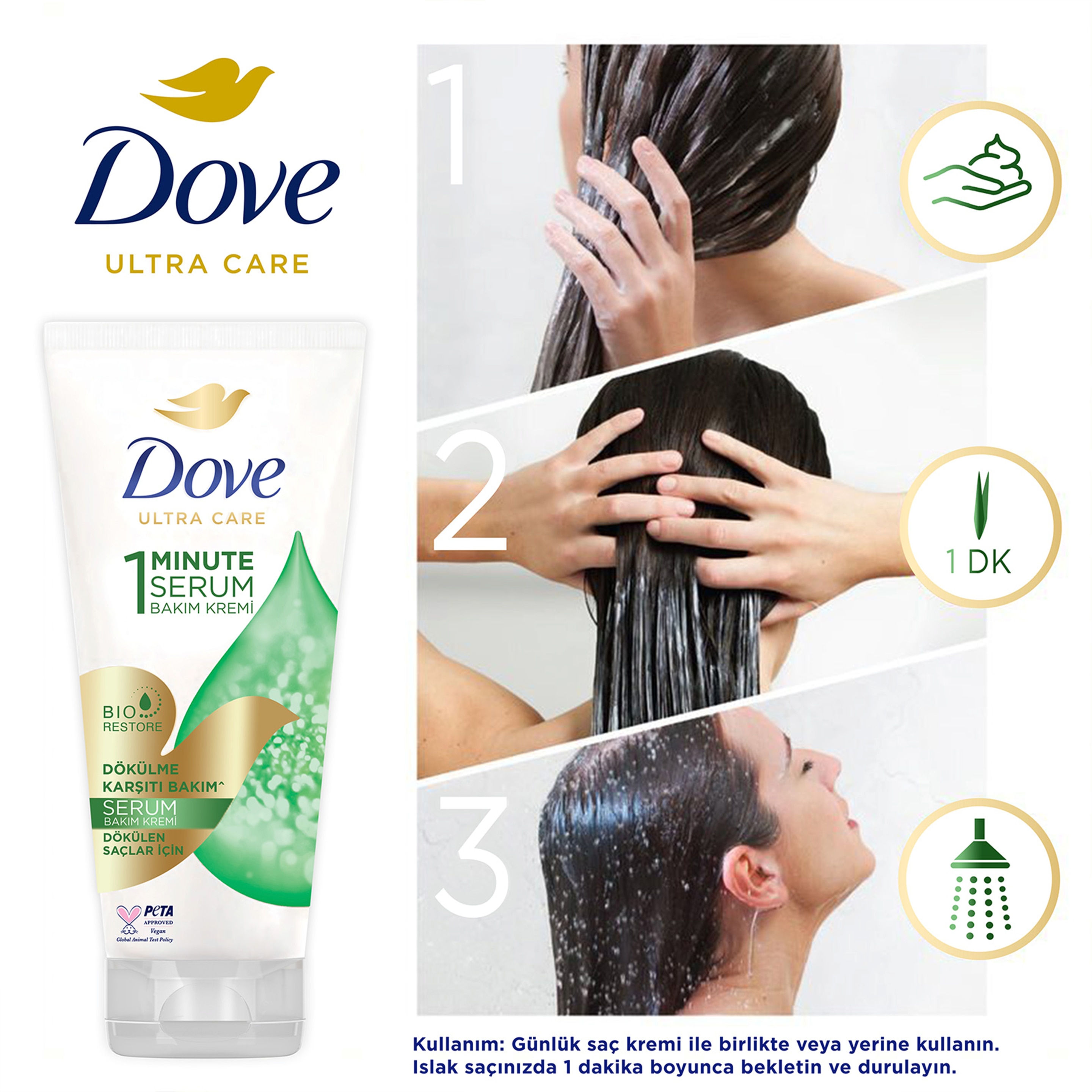 DOVE 1 Minute Serum Saç Bakım Kremi  Saç Dökülmelerine Karşı  170 ml