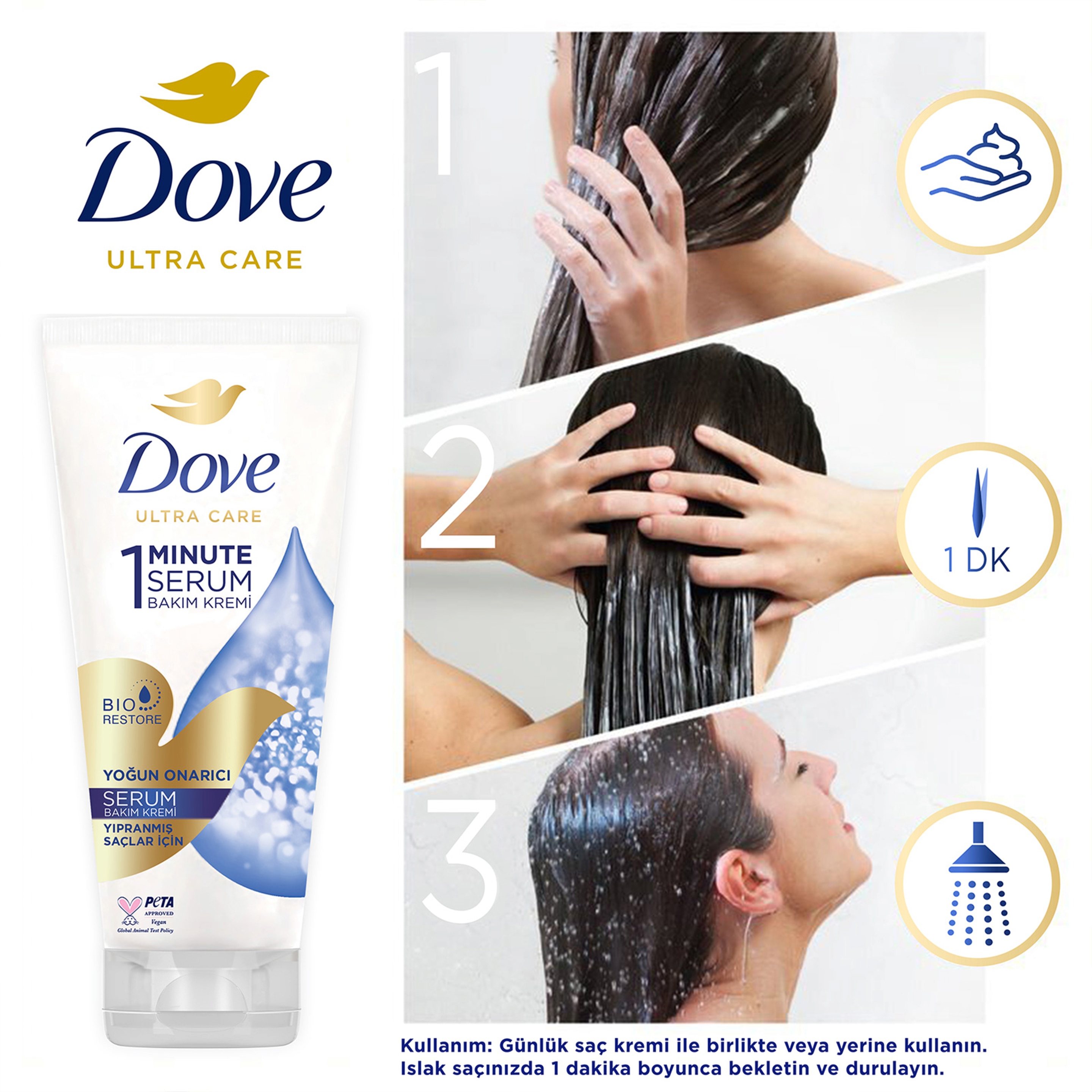 DOVE 1 Minute Serum Saç Bakım Kremi  Yoğun Onarıcı  170 ml