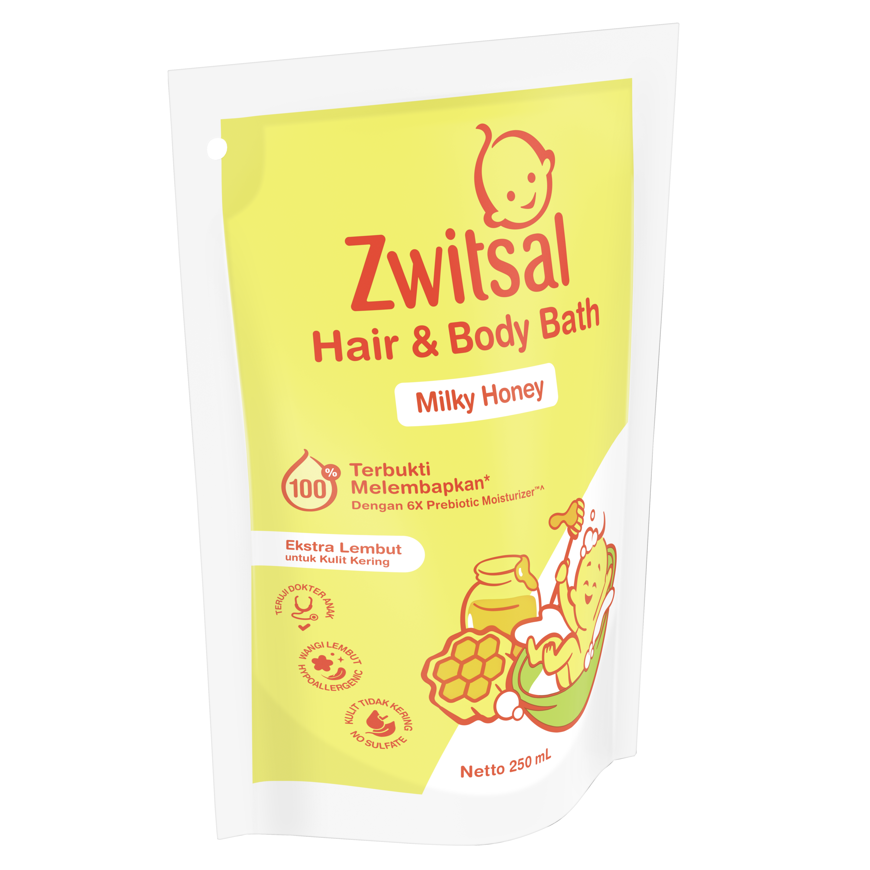 Zwitsal Baby Hair & Body Bath 2in1 Milky Honey 400mL