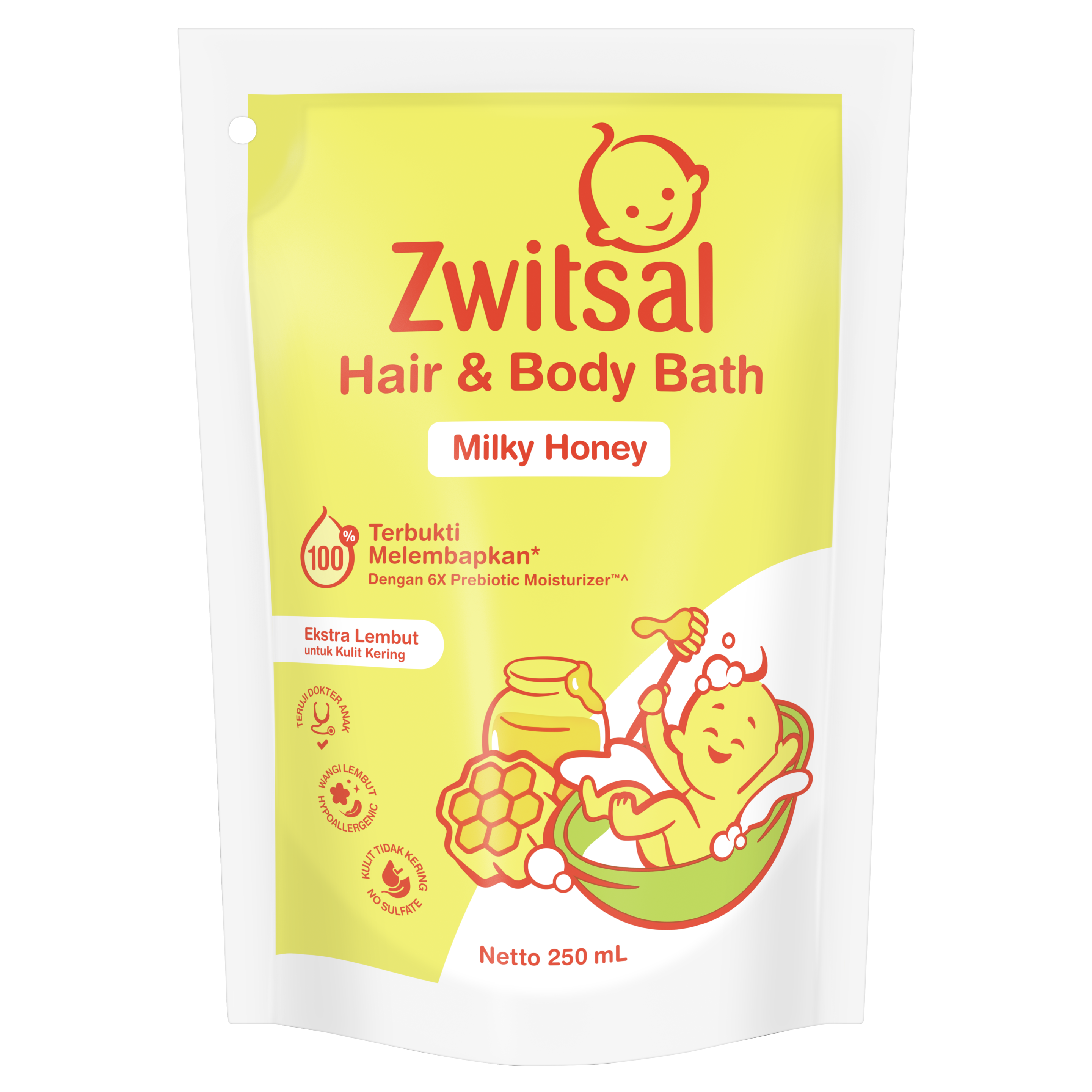 Zwitsal Baby Hair & Body Bath 2in1 Milky Honey 400mL