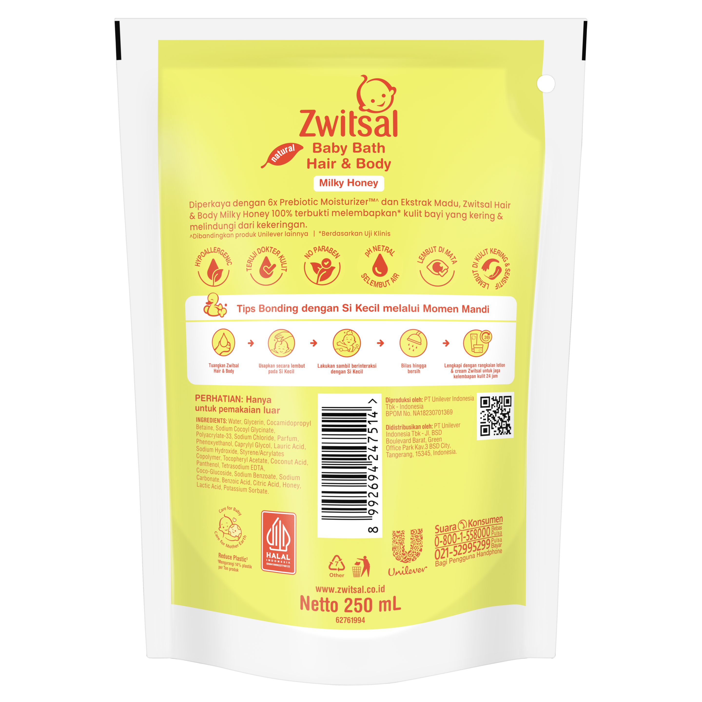 Zwitsal Baby Hair & Body Bath 2in1 Milky Honey 400mL