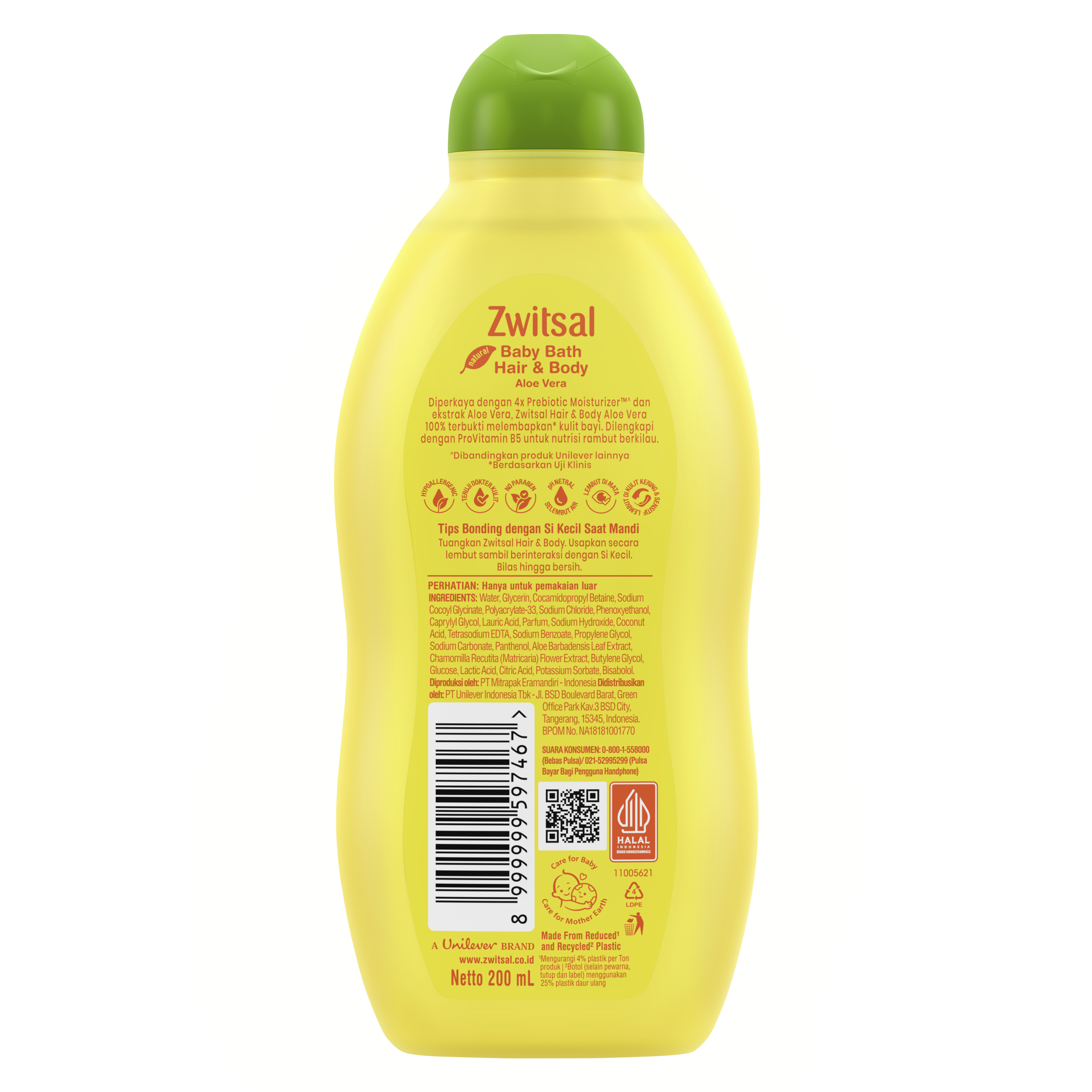 Zwitsal Baby Hair & Body Bath 2in1 Aloe Vera 400mL
