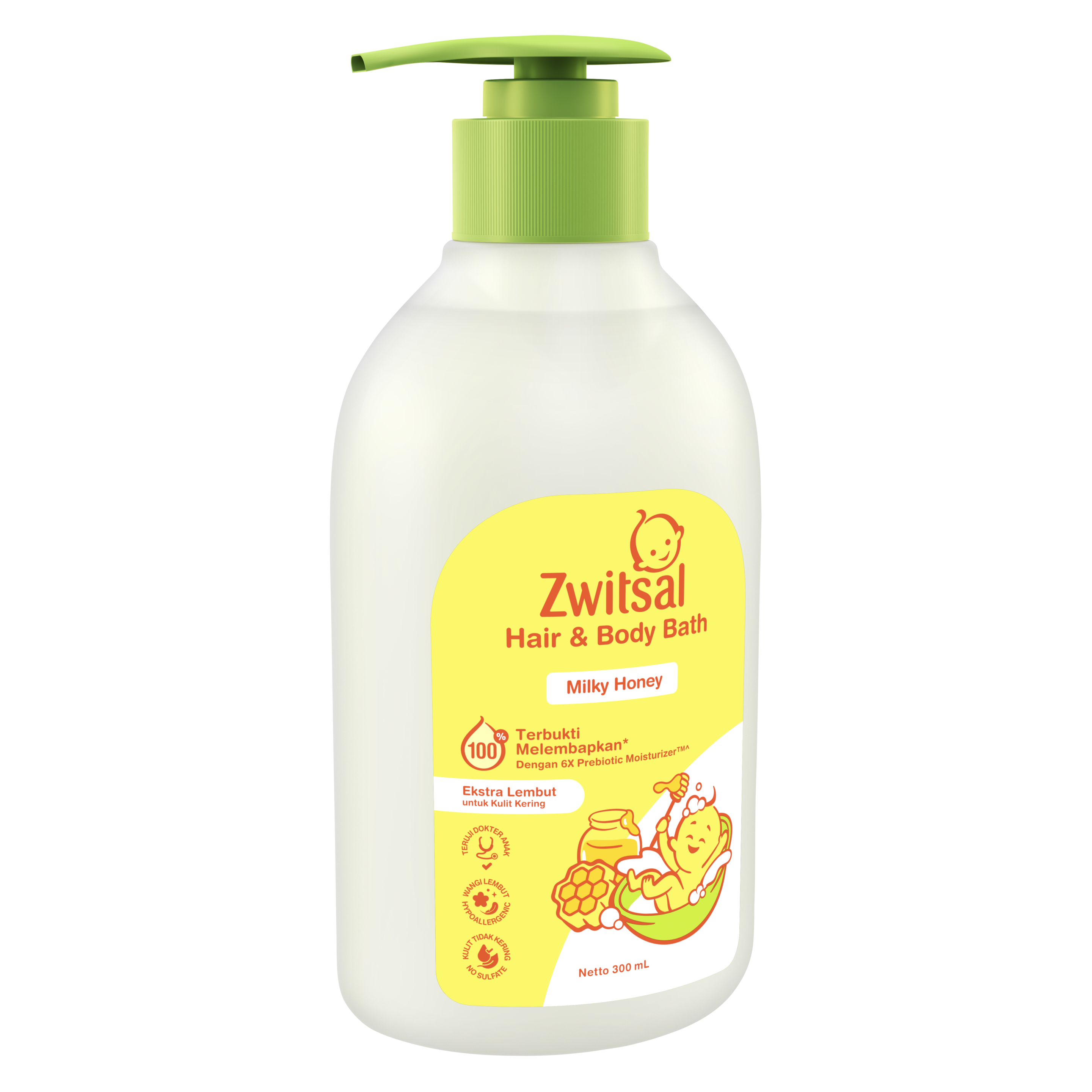 Zwitsal Baby Hair & Body Bath 2in1 Milky Honey 400mL