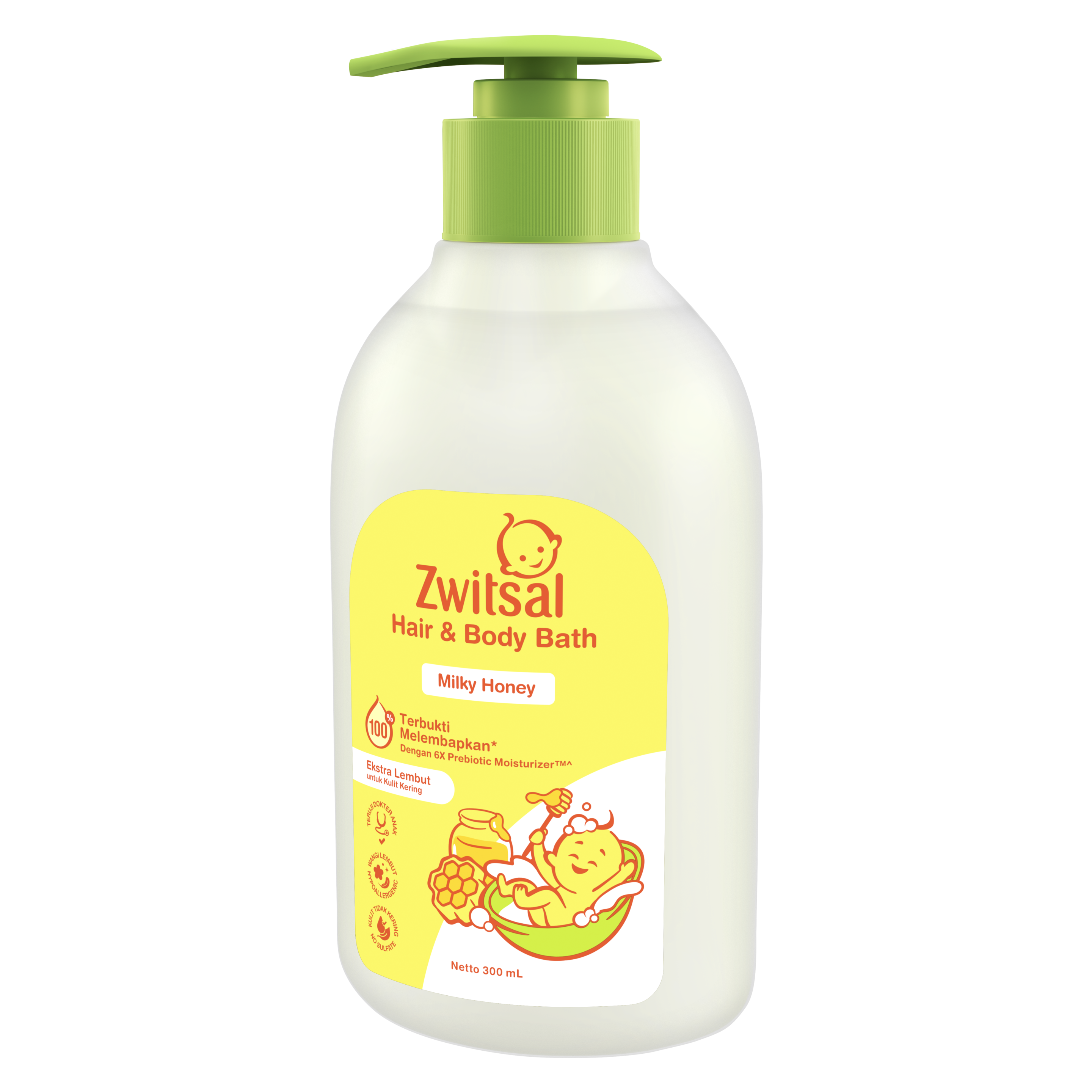 Zwitsal Baby Hair & Body Bath 2in1 Milky Honey 400mL