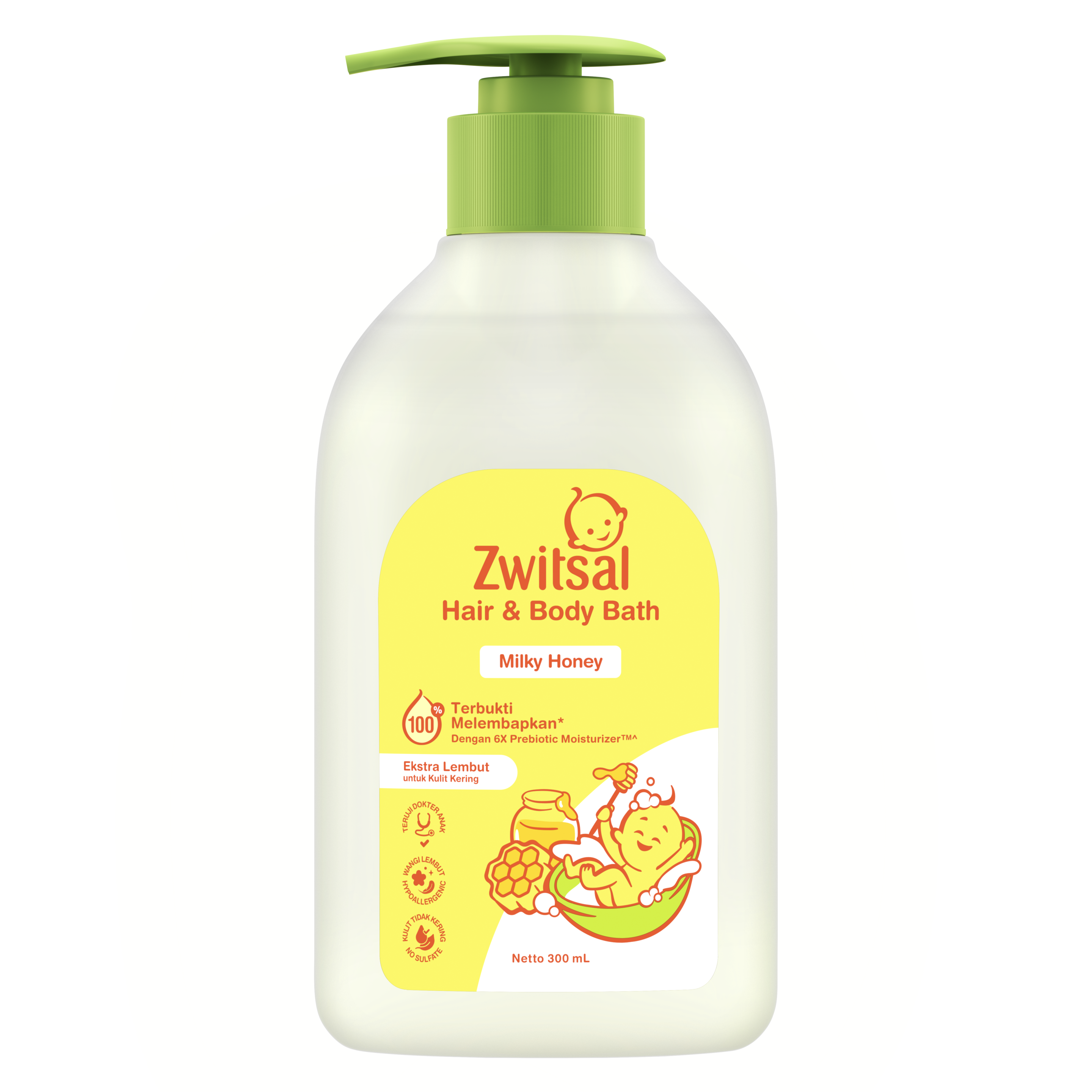 Zwitsal Baby Hair & Body Bath 2in1 Milky Honey 400mL