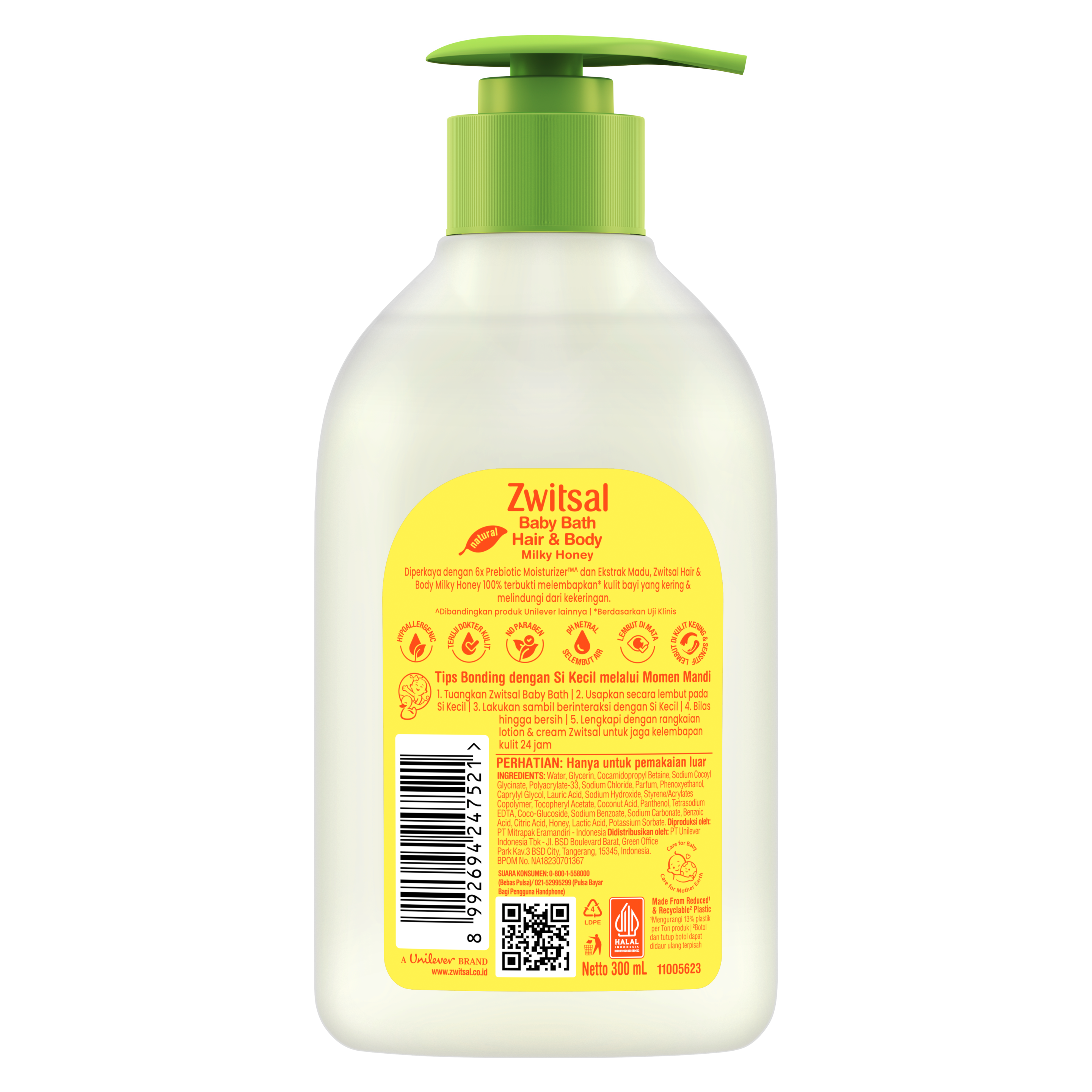 Zwitsal Baby Hair & Body Bath 2in1 Milky Honey 400mL