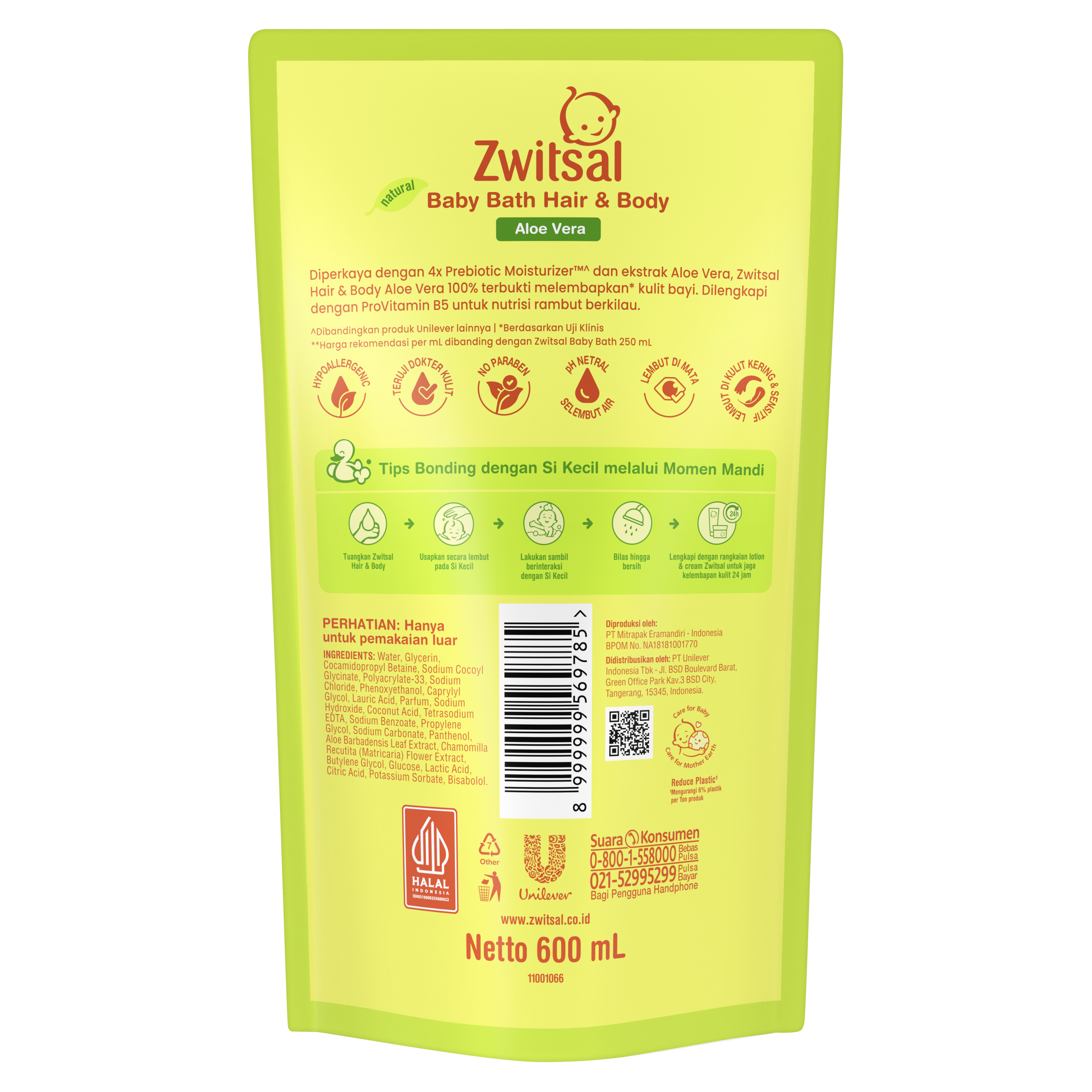 Zwitsal Baby Hair & Body Bath 2in1 Aloe Vera 400mL