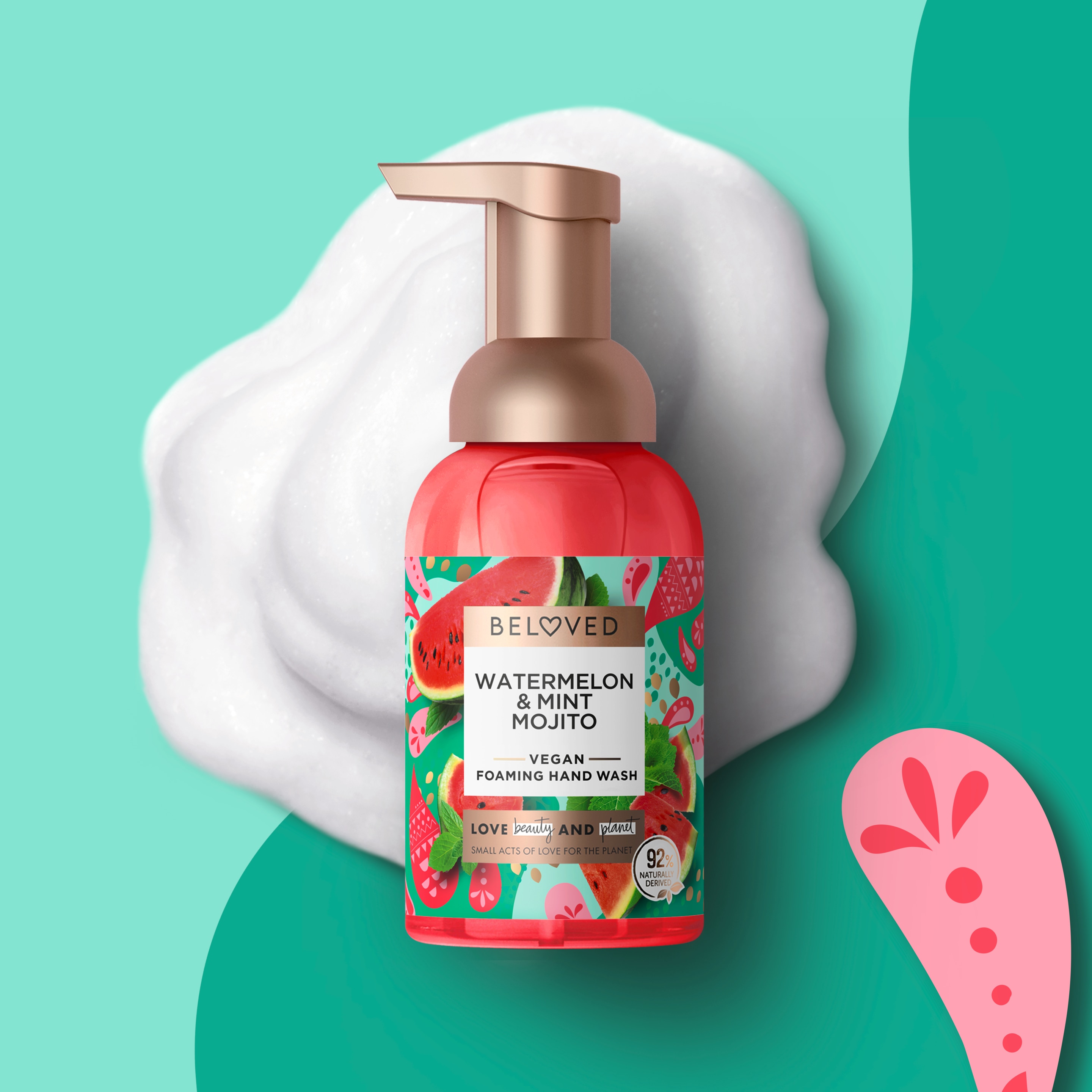 Front of Beloved Watermelon & Mint Mojito Foaming Hand Wash on foam