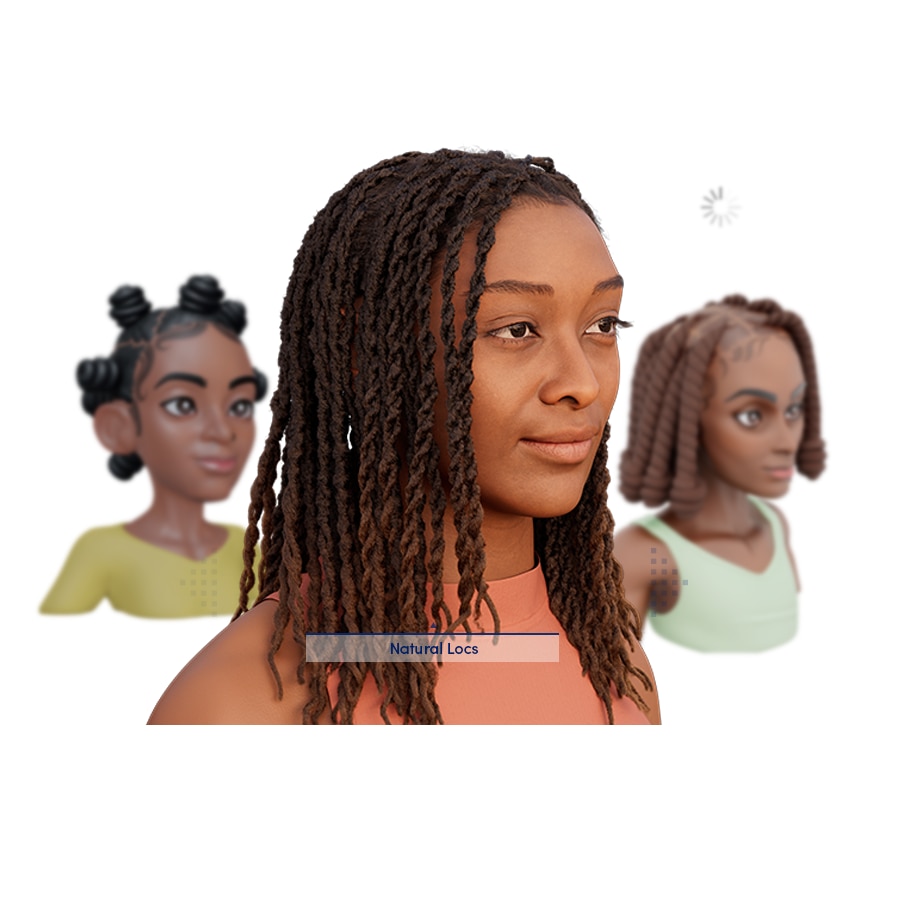 An 3-D render of a Black femme with natural locs