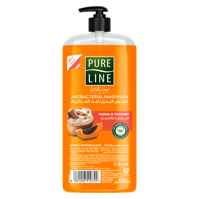 Pure Line Anti bacterial Hand Wash with Papaya & Yoghurt, 500 ml