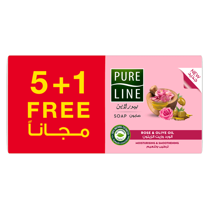 Pure Line Bar Soap with Rose & Olive Oil, 120 gm (Pack of 6)